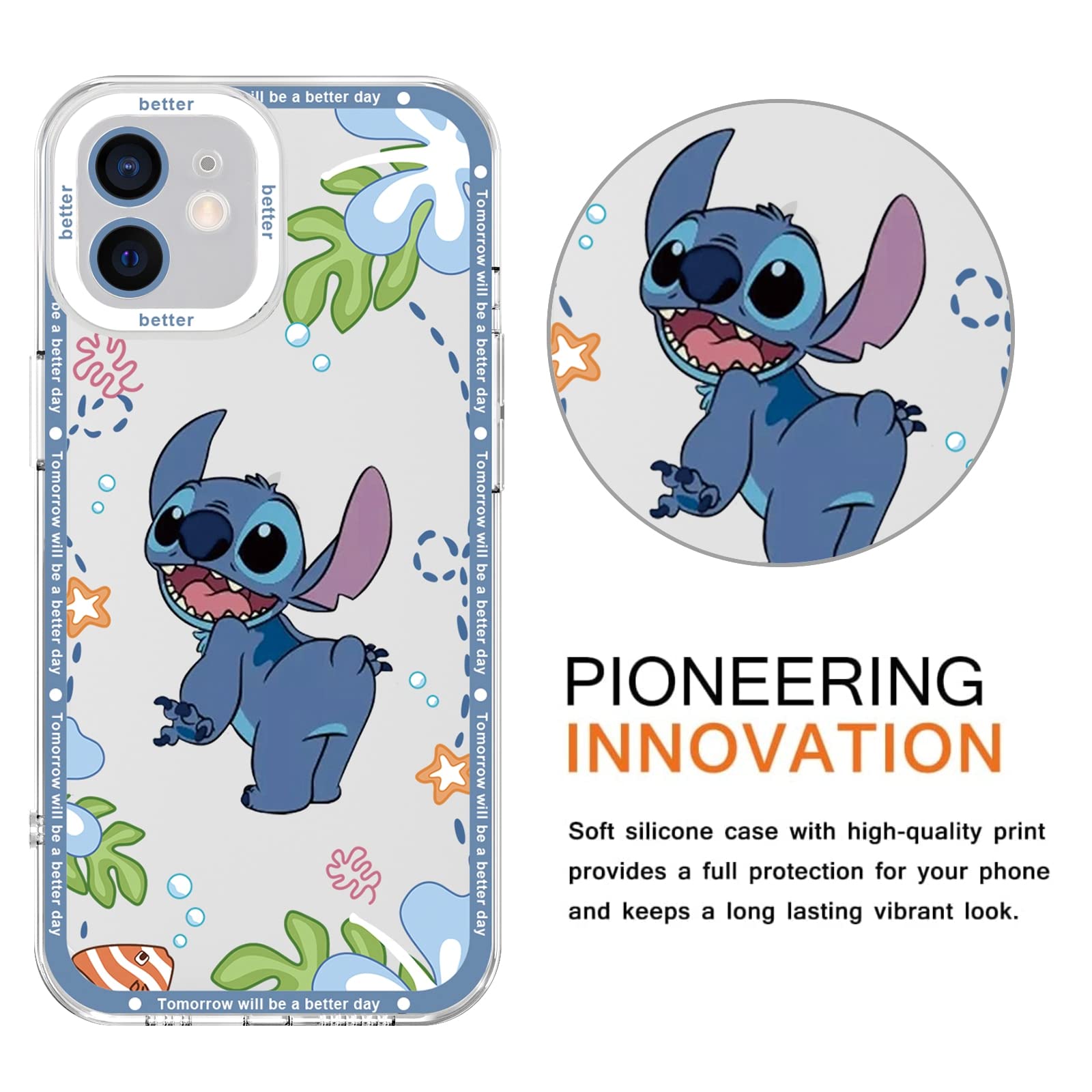 [2 Pack] Case for Apple iPhone 12 Mini Case, Cute Cartoon Print Aesthetic Phone Cases Girly for Girls Kids Women Clear Transparent Soft TPU Protective Cover for iPhone 12 Mini 5.4" 3