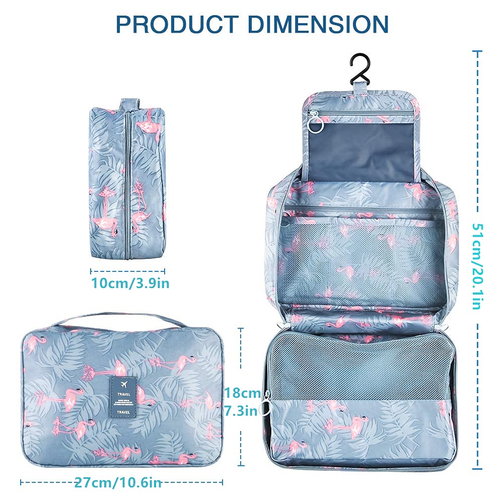 Blibly Waterproof Flamingo Hanging Travel Toiletry and Makeup Cosmetic Organizer Bag for Women (Light Blue, 10.6x7.3x3.3 Inch) 6