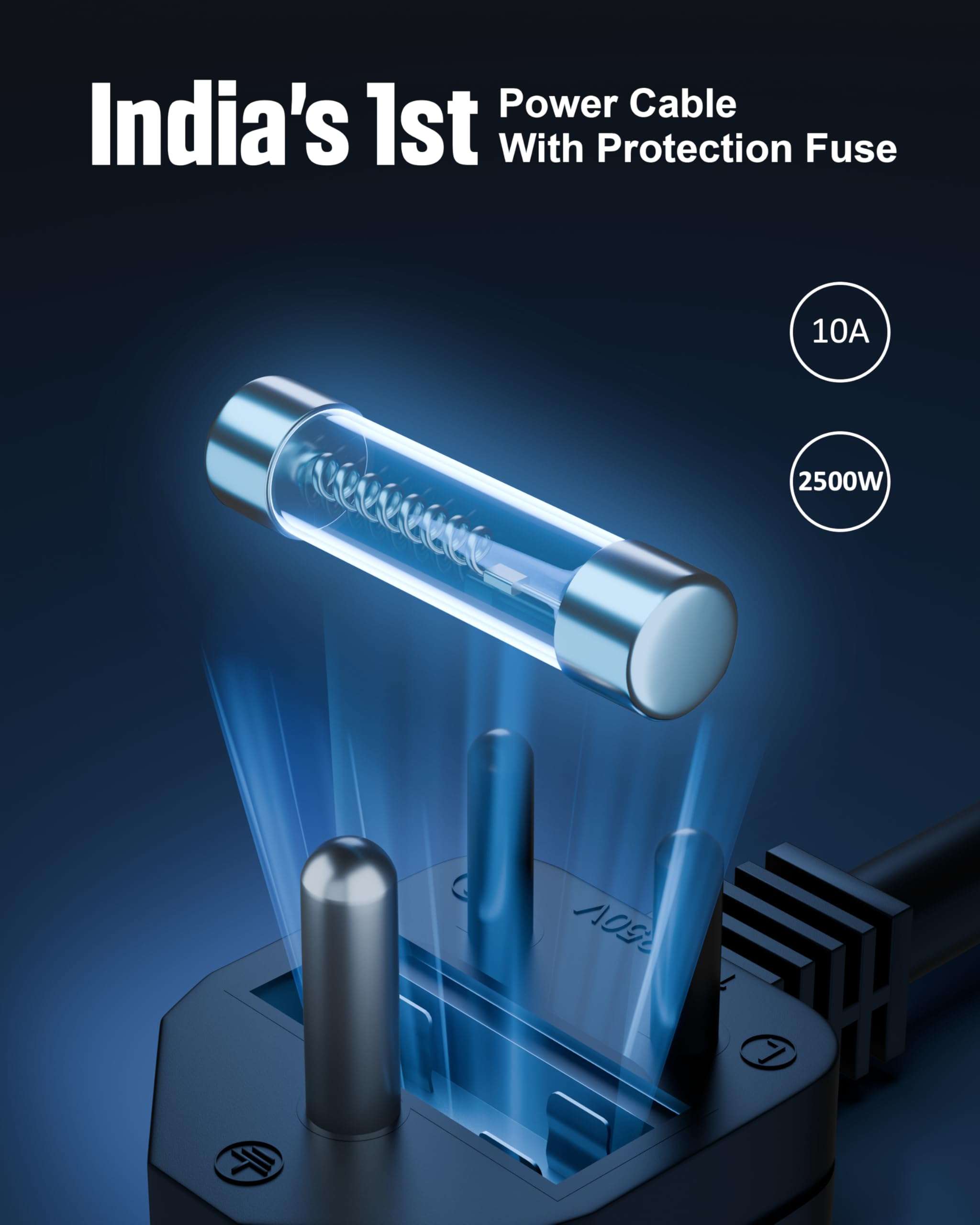 FEDUS 1.8 Meter Desktop PC Computer Power Cord with Protection Fuse, 2500 Watt IEC C13 Power Cable for Gaming pc, 3 Pin Ac Wire Lead for SMPS Power Supply, Monitor, Printer, Electric Kettle, TV 3