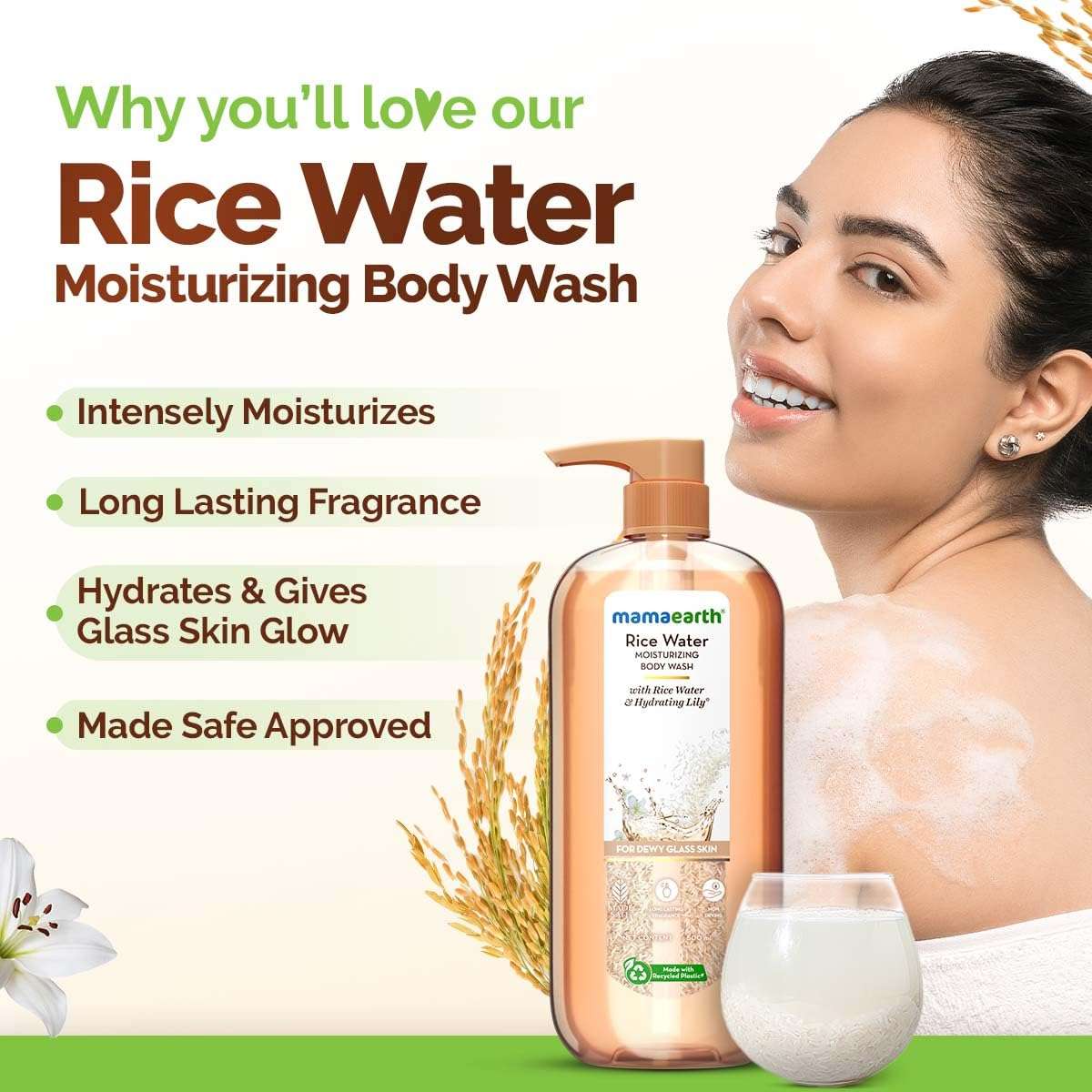 Mamaearth Rice Water Moisturizing Body Wash with Rice Water & Hydrating Lily Scent for Dewy Glass Skin - 500 ml | Intensely Moisturizes | Long Lasting Fragrance | Deeply Cleanses | Gentle | All Skin Types 4