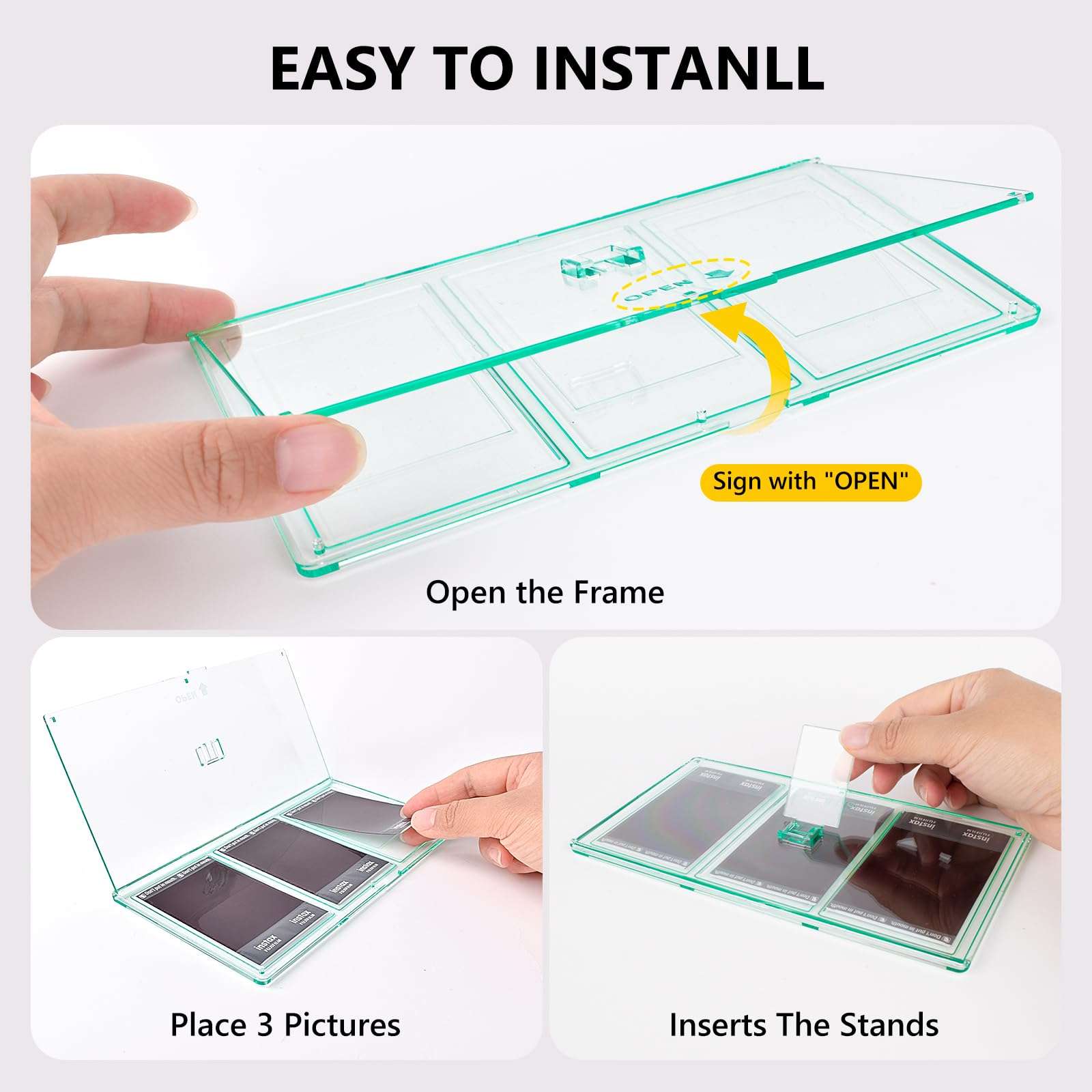 HIYQIN Collage Picture Frame with Three 2x3 Inch Openings - 3 IN 1 Mini Photo Frame Compatible with 2x3 Fujifilm/Polaroid Instax Film - Mint Green 5