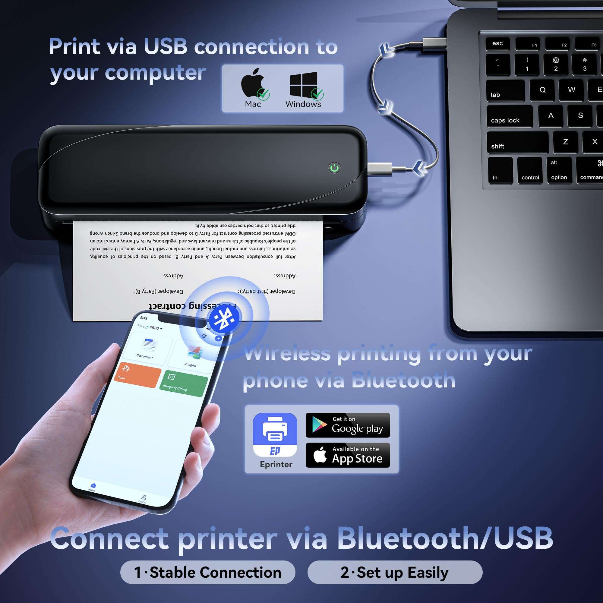 NelkoGlobal Portable Wireless Thermal Printer for Travel - Bluetooth Compatible with iOS, Android & Laptops - Supports 8.5" x 11" US Letter & A4 Paper (Black) 6