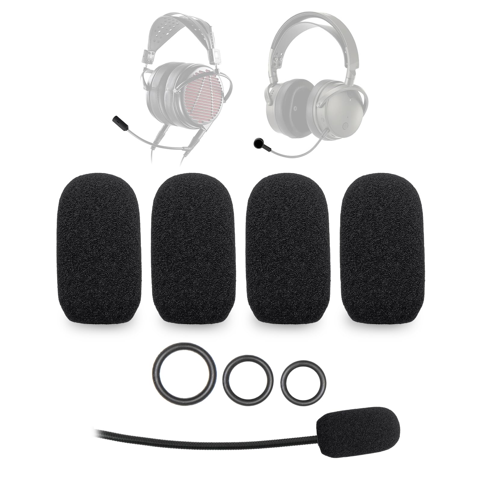 Voarmaks 4-Pack Mic Foam Covers Compatible with Audeze LCD GX, Maxwell Gaming Headset, Audeze Penrose, Penrose X, Mobius, HyperX Cloud Orbit S Gaming Headsets + 12 O-Rings in 3 Sizes 1