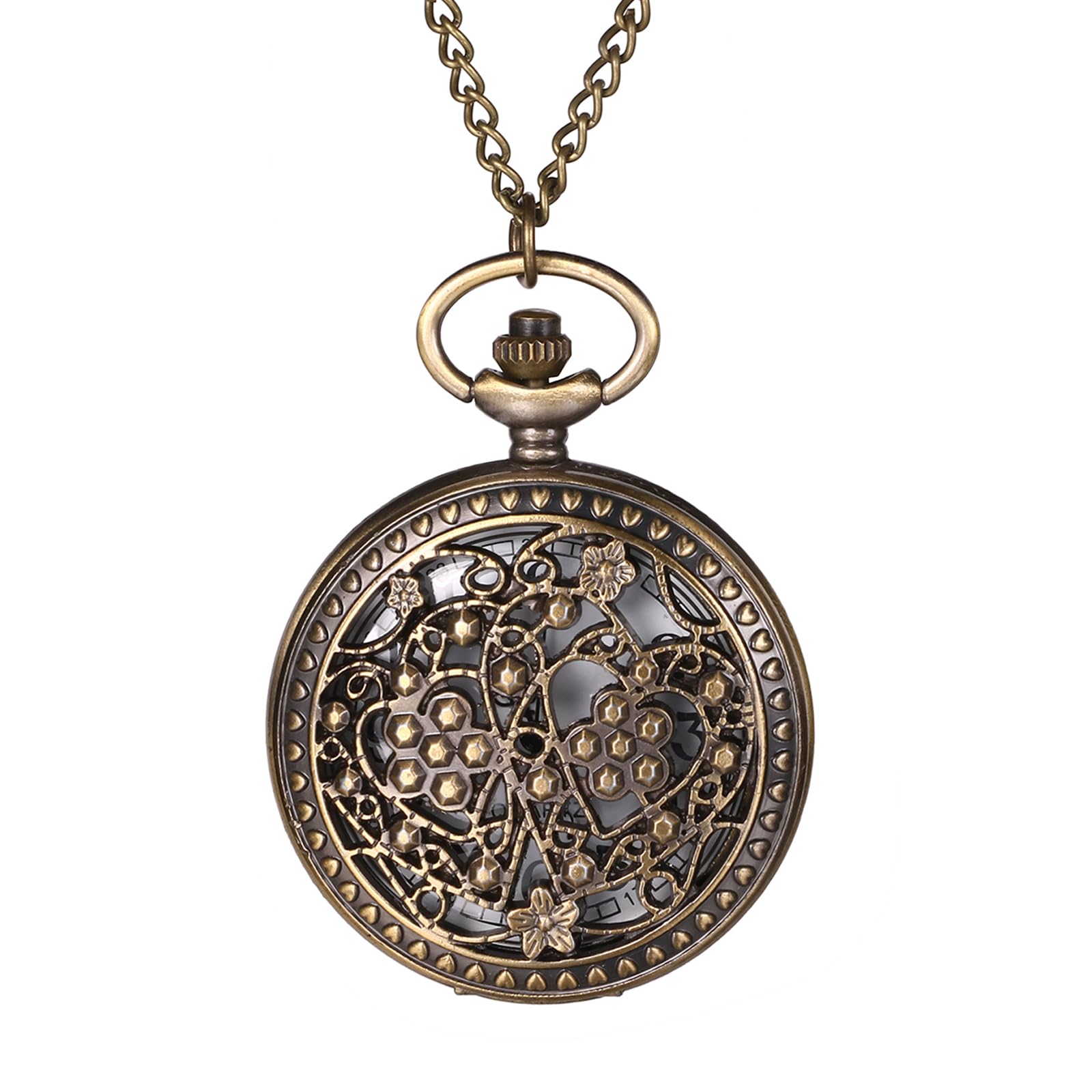 Lancardo Women Vintage Pocket Watch: Bronze Tone Hollow Case Flower Pedant Necklace Watch Sweater Chain Valentine's Day Christmas Birthday