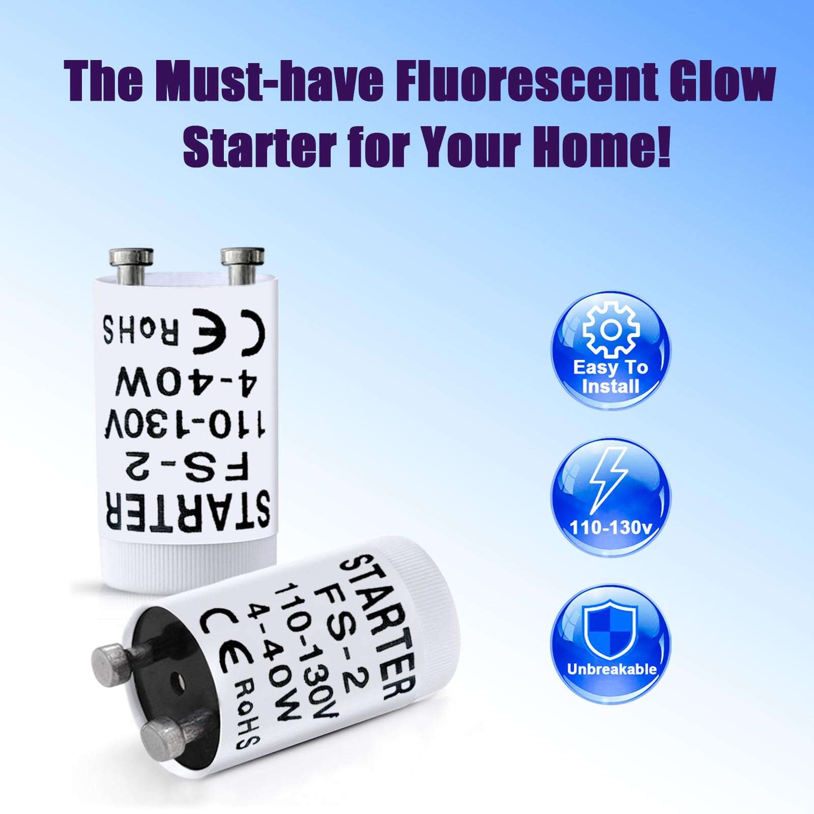 amgolibi Fluorescent Starter for 4-40 Watt lamp, FS-2 S2 FS-5 S5 Preheat Fluorescent Bulb Stater 5