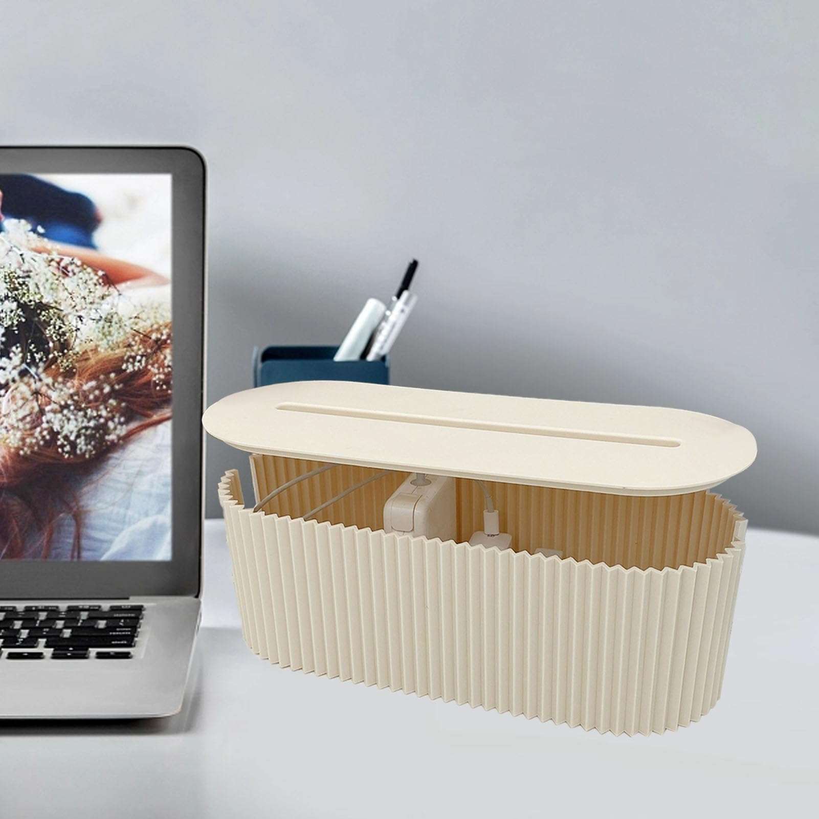 Cable Management Box, Cable Organizer for Cable and Cord Management TV Computer USB Hub System to Cover and Hide (White) 4