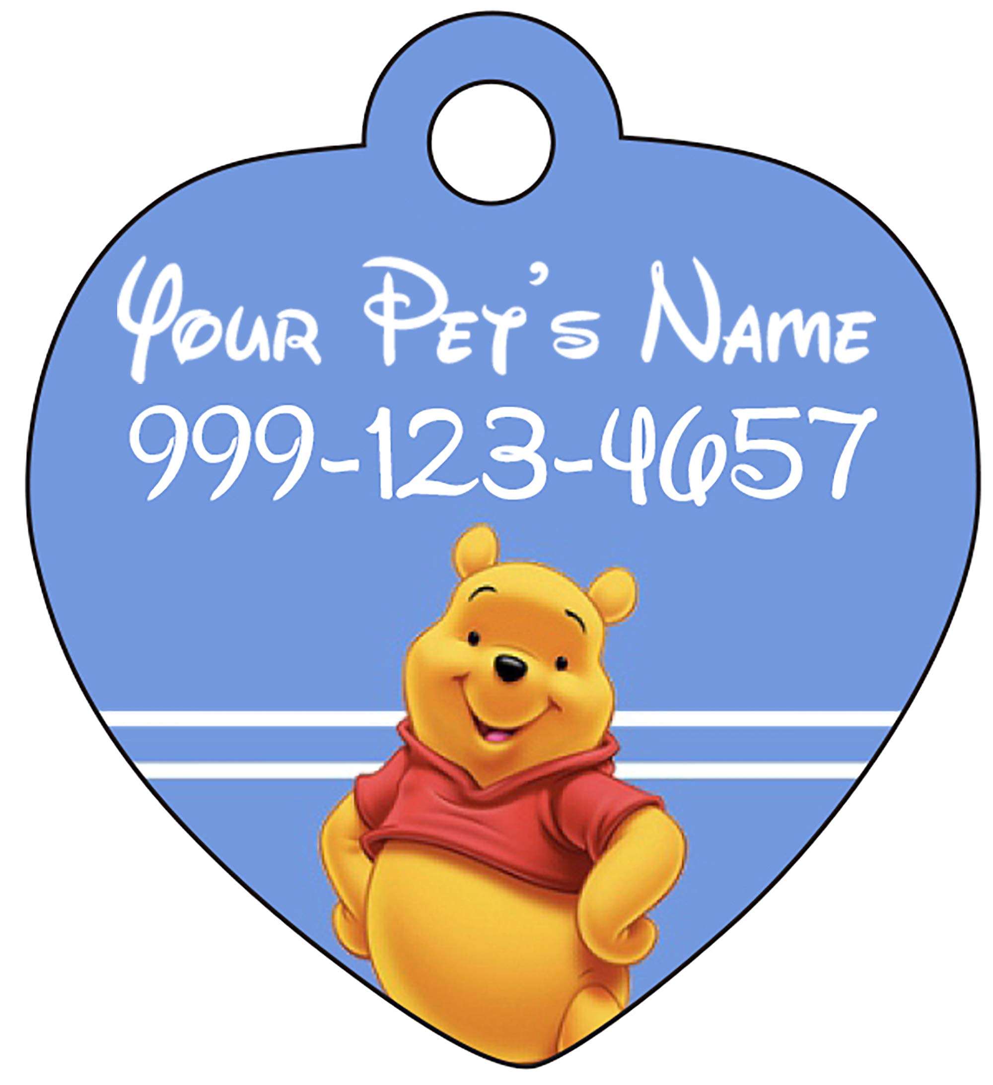 Winnie The Pooh Pet Id Tag for Dogs & Cats Personalized w/ Name & Number 1