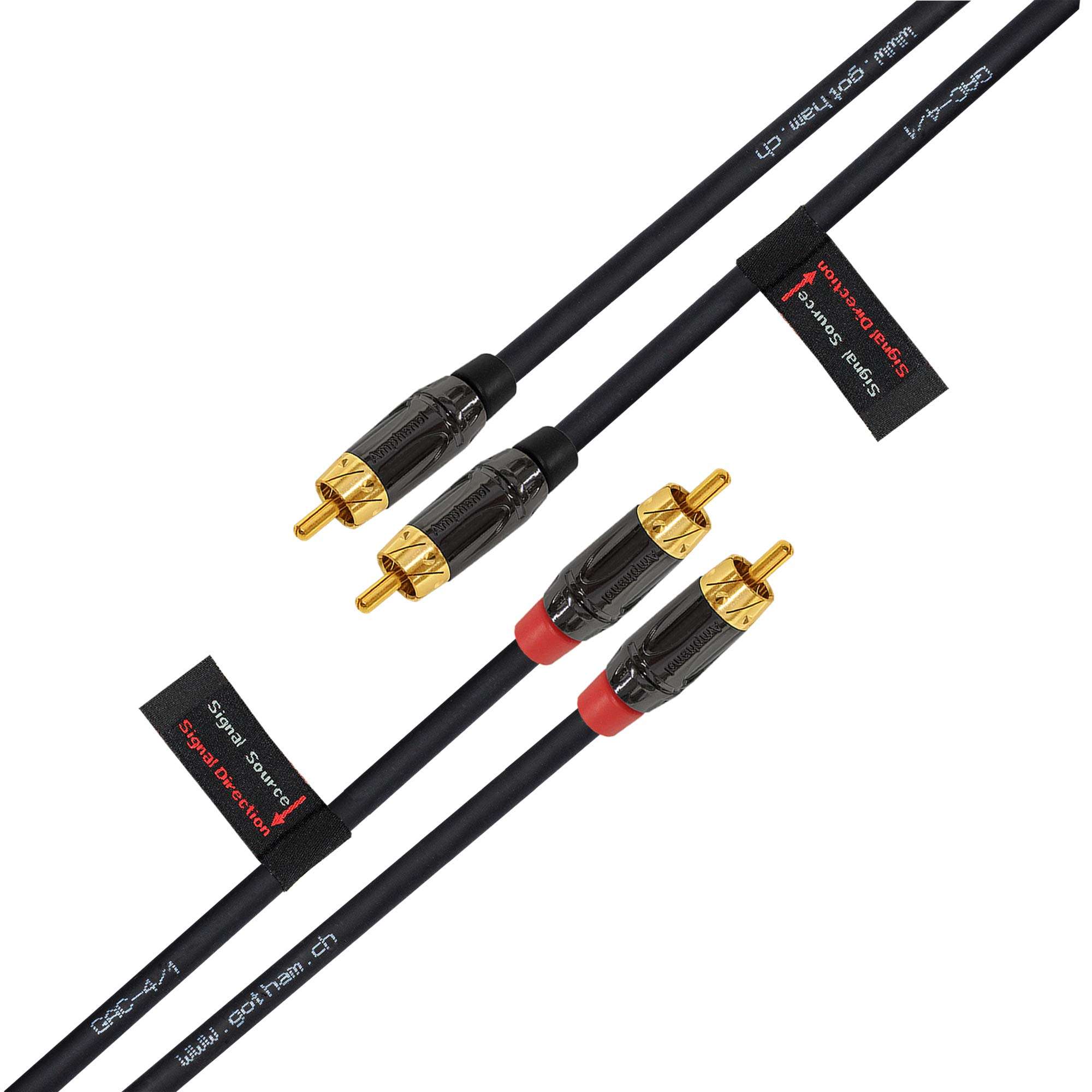 2 Foot RCA Cable Pair - Gotham GAC-4/1 (Black) Star-Quad Audio Interconnect Cable with Amphenol ACPL Black Chrome Body, Gold Plated RCA Connectors - Directional 6