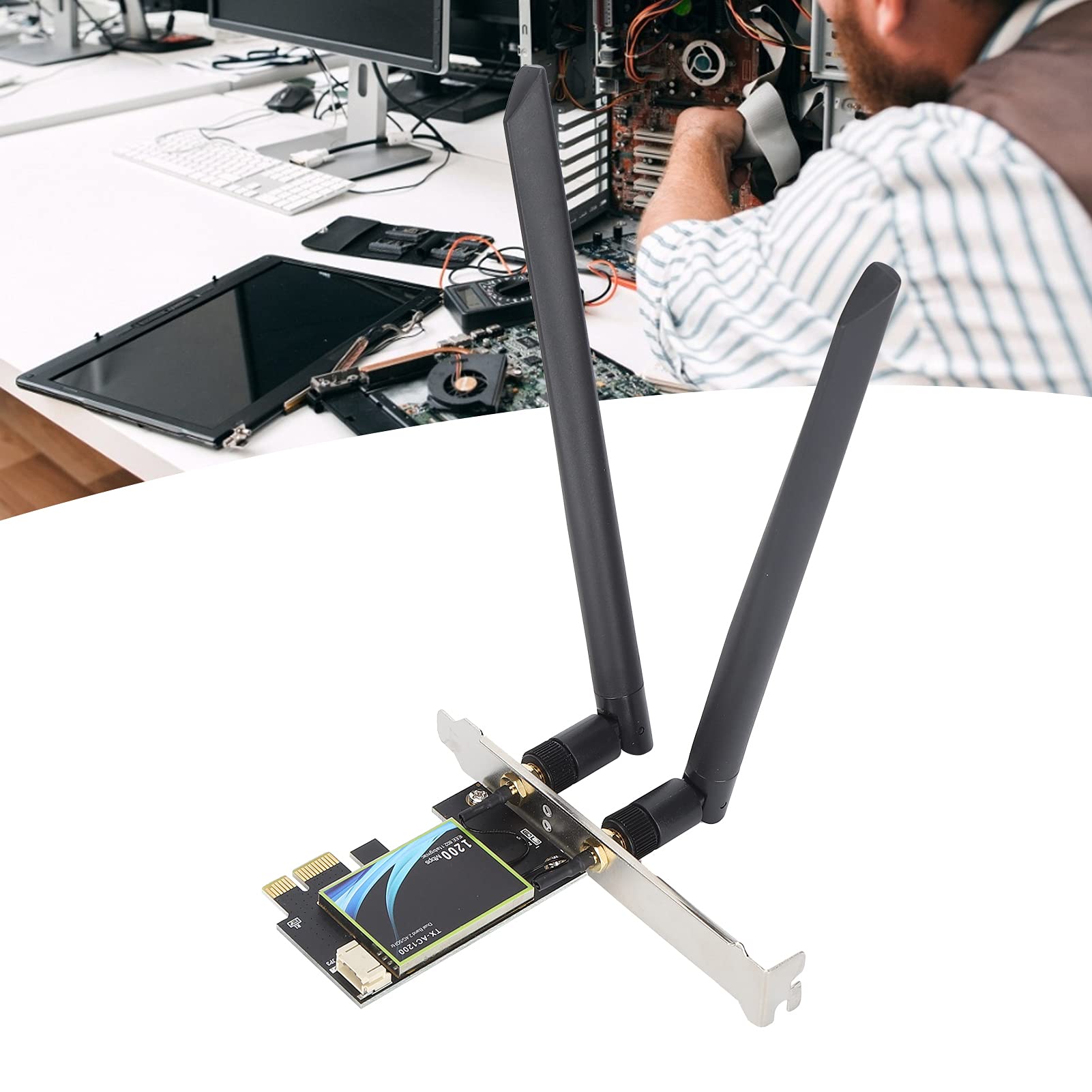 WiFi Adapter PCI-E Network Card, Dual Band 2.4/5Ghz Wireless PCI Express Adapter with Bluetooth 4.0, Compatible with PCI?E X1/X4/X8/X16, for Desktop PC 3