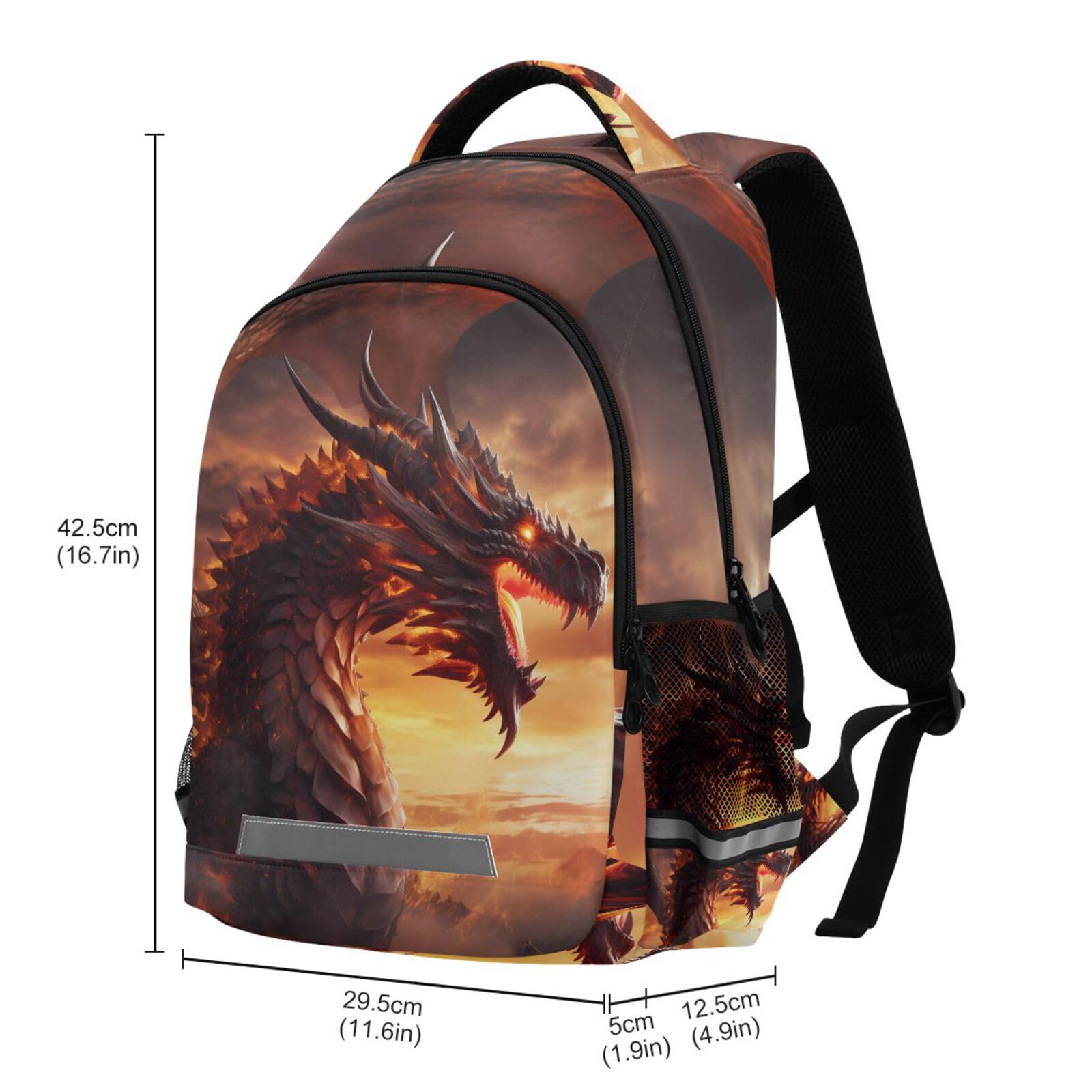 Dragon Backpack for Students Boys Girls Fierce Red Dragon School Bag Travel Daypack Rucksack 6