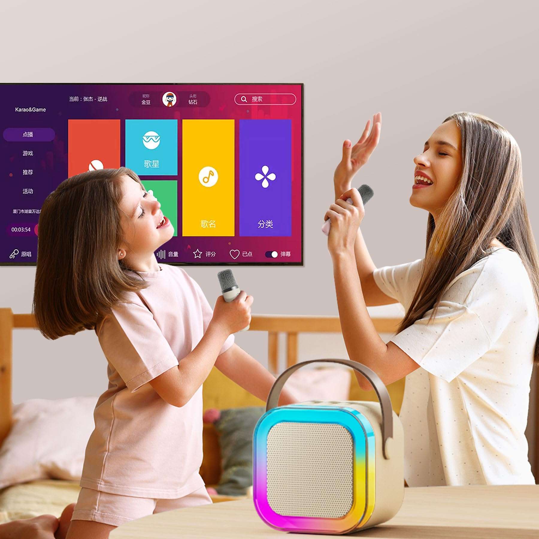 Mini Karaoke Machine for Kids Adults, Portable Bluetooth Karaoke Speaker with 2 Wireless Microphones, Ideal Gifts for Girls Boys Age 4-12+, Perfect for Birthday Parties, Home, Outdoor 5