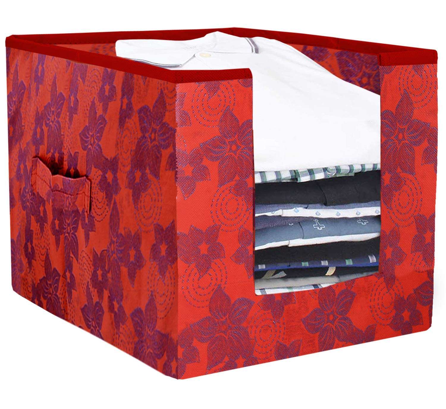 Kuber Industries Metallic Printed 2 Piece Non Woven Shirt Stacker Wardrobe Organizer Set, (Red) - CTKTC034882 5