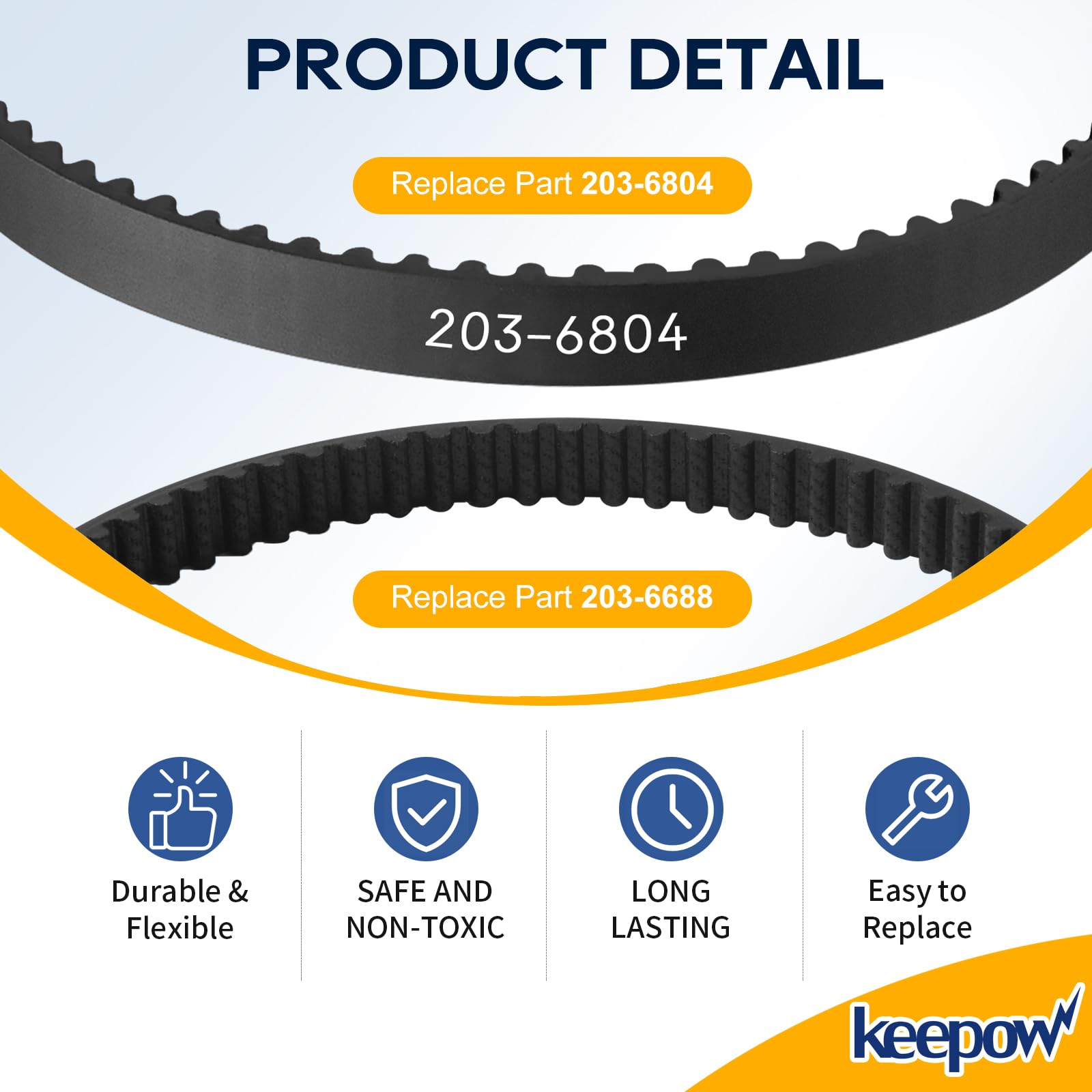KEEPOW Vacuum Belt Compatible with Bissell ProHeat 2X Upright and Lift-Off Deep Cleaner 1383, 3930, 8930, 9200, 9300, 9400, 73H5, 30K7, 94Y2, 66E12, 66Q4 Series, Part #2036804 & 2036688, 2 Pack 4