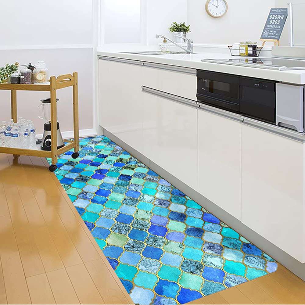 WODEJIA Bath Rugs Sponge Foam Soft for Bathroom and Kitchen,Flannel Mat Non Slip Bright 3D Printed for Bedside and Living Room,Clearance MatS Absorbent Moisture Dust Forlaundry Room（Blue Morrog 6