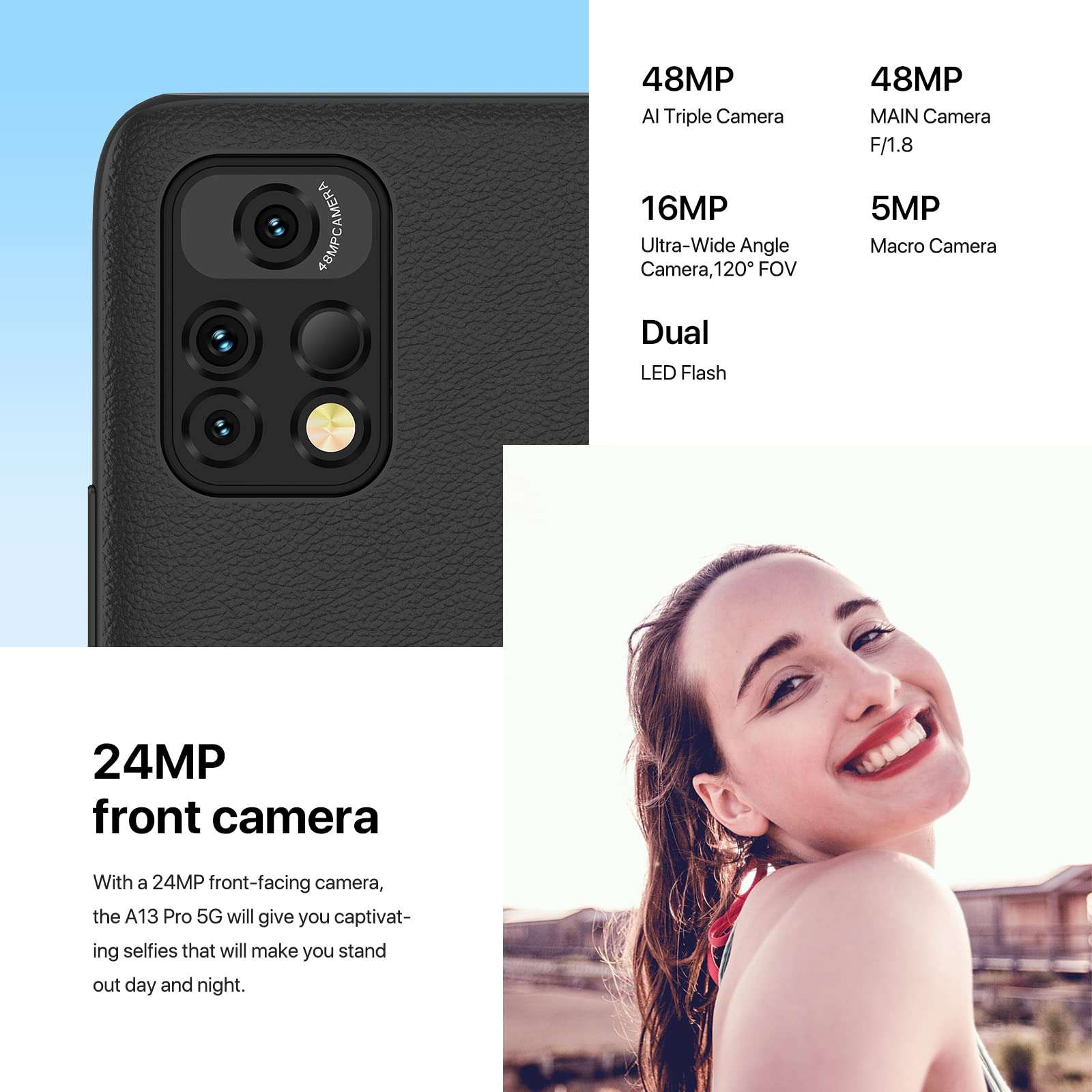 UMIDIGI A13 Pro 5G Cell Phone Unlocked (8GB+128GB), 6.5 inch, Android 12, Dual SIM 5G Mobile Phone, 5150mAh Large Battery, 48MP+24MP+5MP Camera, 5G Dual SIM GSM Volte Unlocked Smartphone, 18W, NFC 5