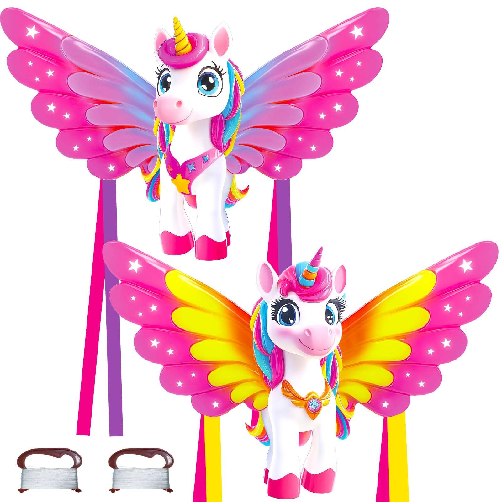 TOY Life 2 Pack 48.4'' Unicorn Kites Easy to Fly for Kids Adults with 328.1 FT String, Beach Kite Outdoor Game Outside Toys Activity, Unicorn Toys for Girls, Gift for Girls 1