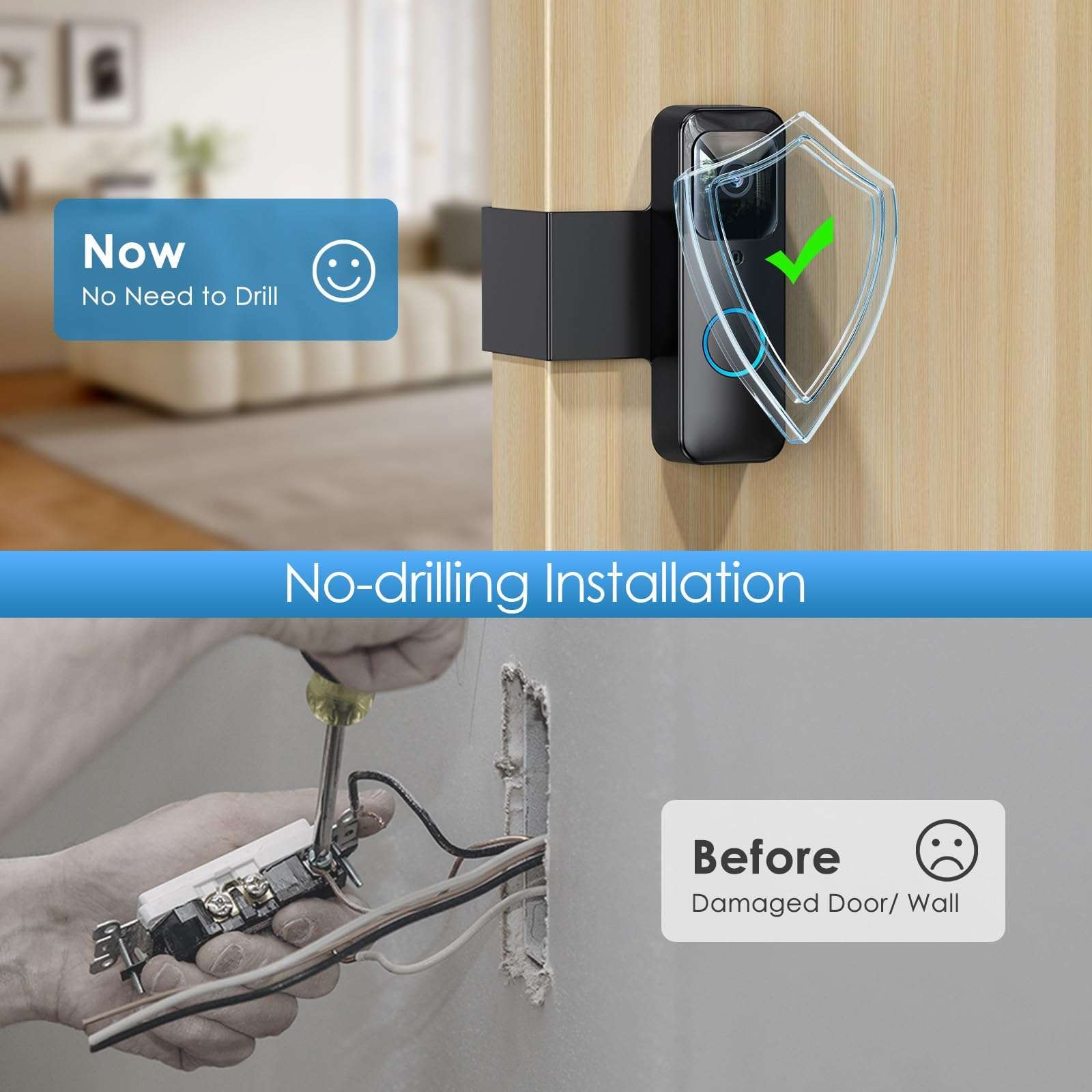 Blink Doorbell Mount, NANW Full-Metal Anti-Theft Doorbell Camera Mount, No-Drill and Not Block Motion Sensor Bracket, Blink Aluminum Alloy Video Doorbell Holder for Home/Apartment/Dorm,Black 5