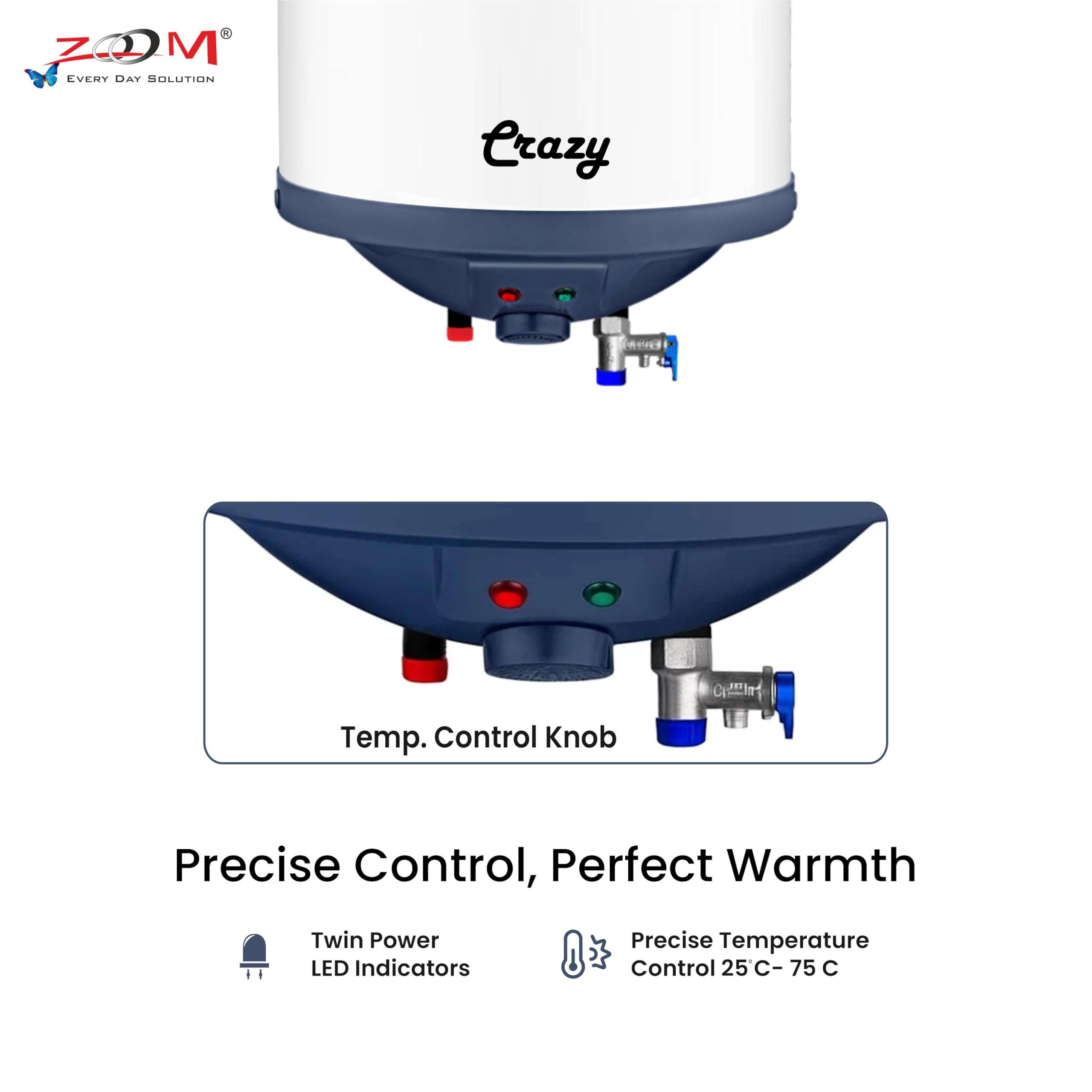 ZOOM Crazy 15 Litre Storage Water Heater Electric Geyser for Home/Bathroom | 5 Star Rating (BEE) | Shock Proof ABS Body | Glassline Tank | 8.5 Bar Pressure | 2 KW | 2 Yr Product + 7 Year Tank Warranty 6