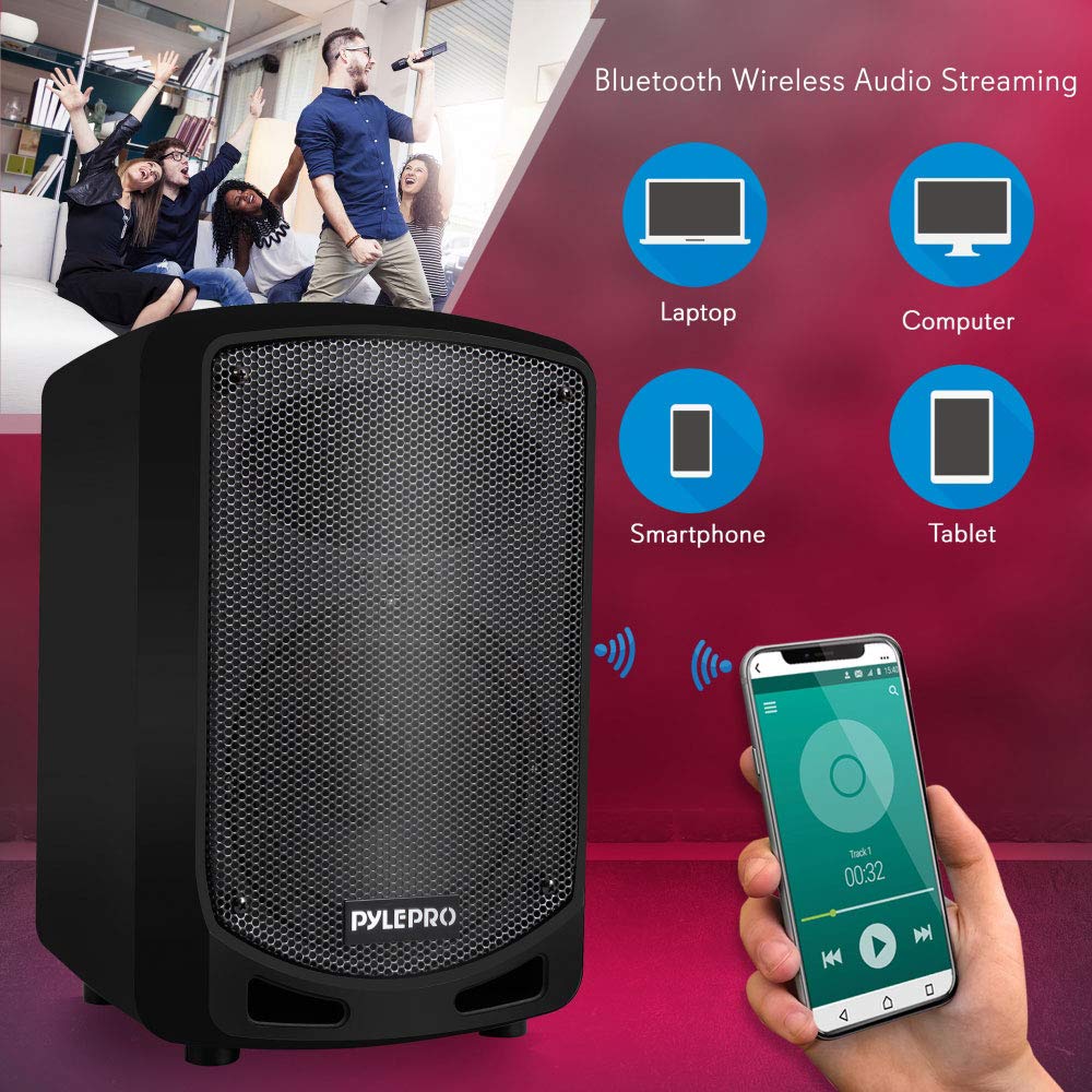 Pyle Portable Bluetooth PA Speaker System - Indoor Outdoor Karaoke Sound System w/Wireless Mic, Audio Recording, Rechargeable Battery, USB/SD Reader, Stand Mount, for Party, Crowd Control - Pyle 5