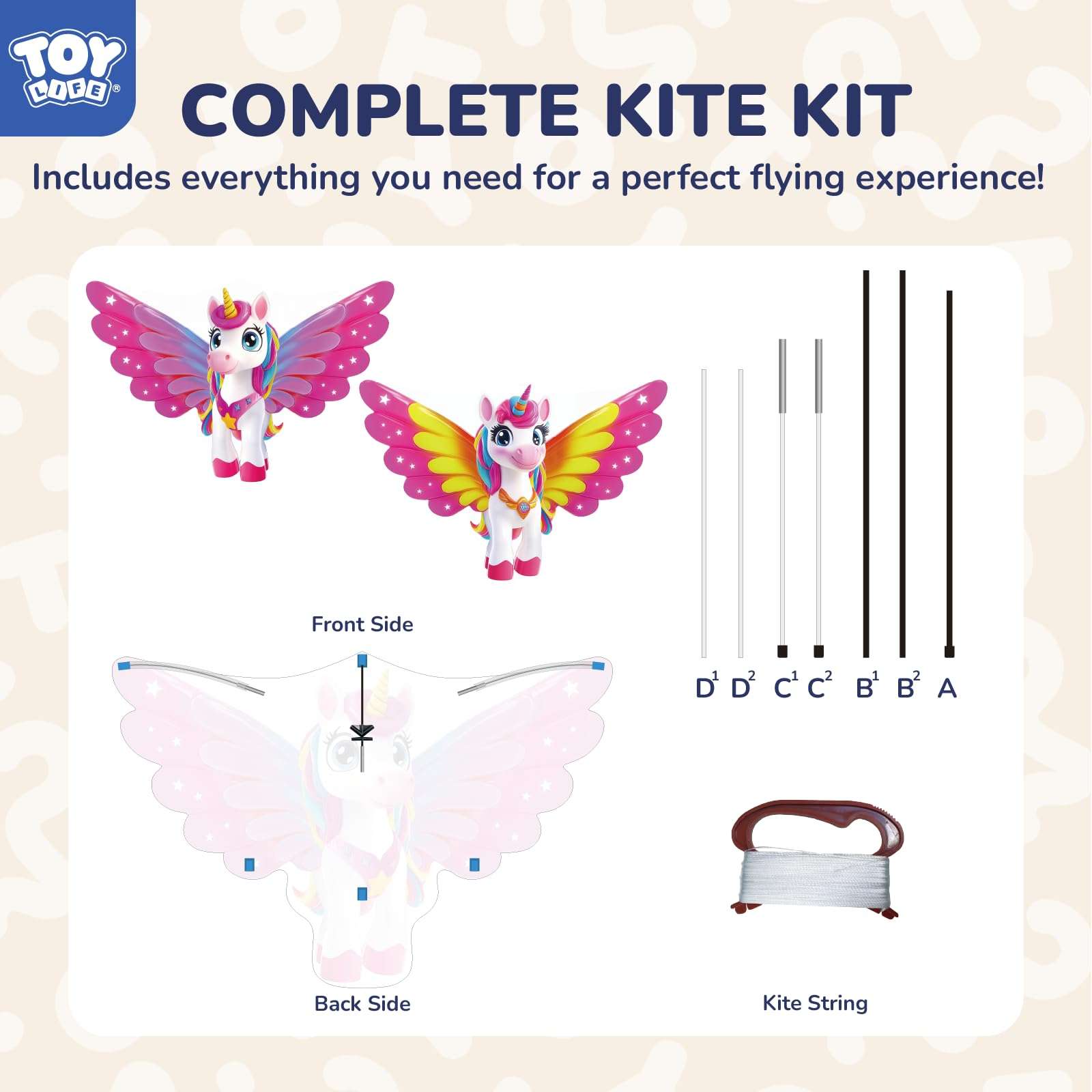 TOY Life 2 Pack 48.4'' Unicorn Kites Easy to Fly for Kids Adults with 328.1 FT String, Beach Kite Outdoor Game Outside Toys Activity, Unicorn Toys for Girls, Gift for Girls 6