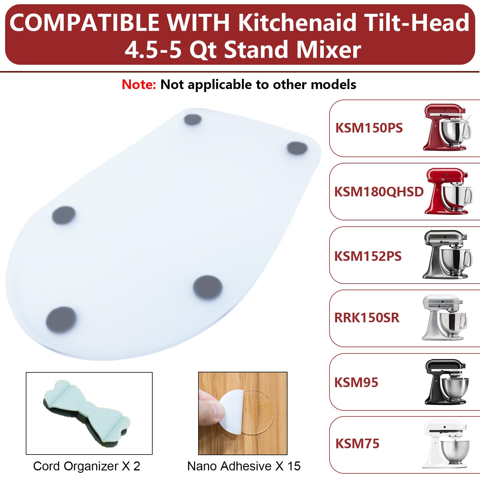 Kitchen Aid Slider for Countertop 4.5-5 QT Stand Mixer Slider Acrylic Kitchen Aid Mixer Slider Mat Single-Sided Frosted and Single-Sided Transparent Sliding Tray for Kitchen Appliance 6