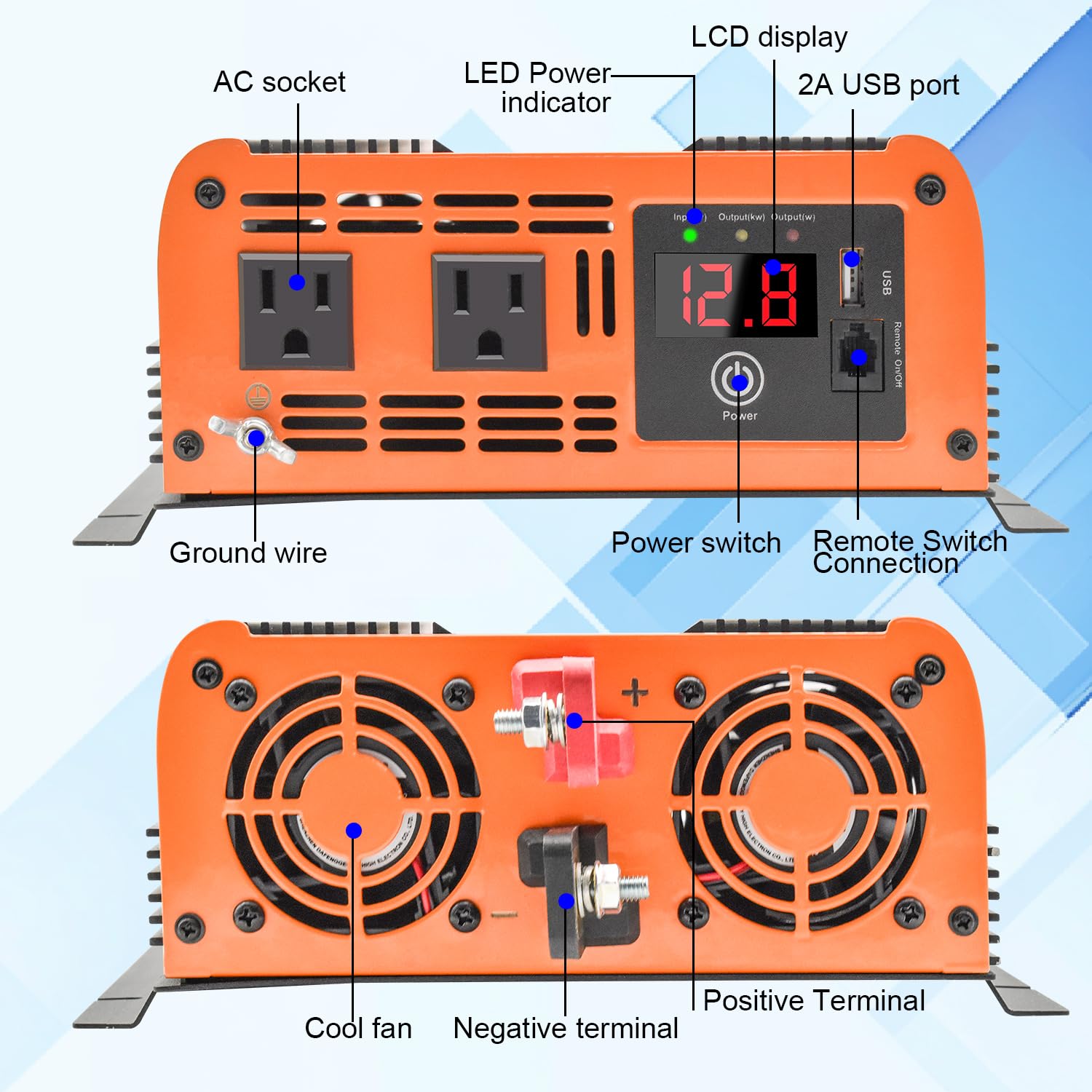 EYPDARL 3000 watt car Power Inverter with Remote Controller, 12v dc to 110v ac Modified Wave Power inverters for Vehicles, Ideal for Home, Emergency, Camping, rv, Truck, and Travel Inverter 3000w 6