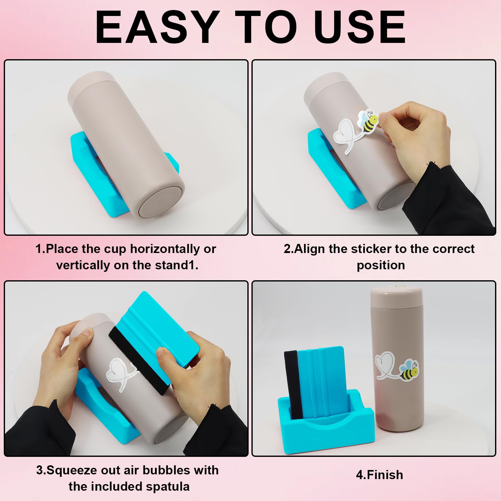 Silicone Cup Cradle Silicone Cup Cradle with Built-in Slot Anti-Skidding Tumbler Stand Cup Holder for Tumblers with Felt Squeegee Use to Apply UV DTF Stickers Vinyl Stickers for Tumblers (Blue) 5