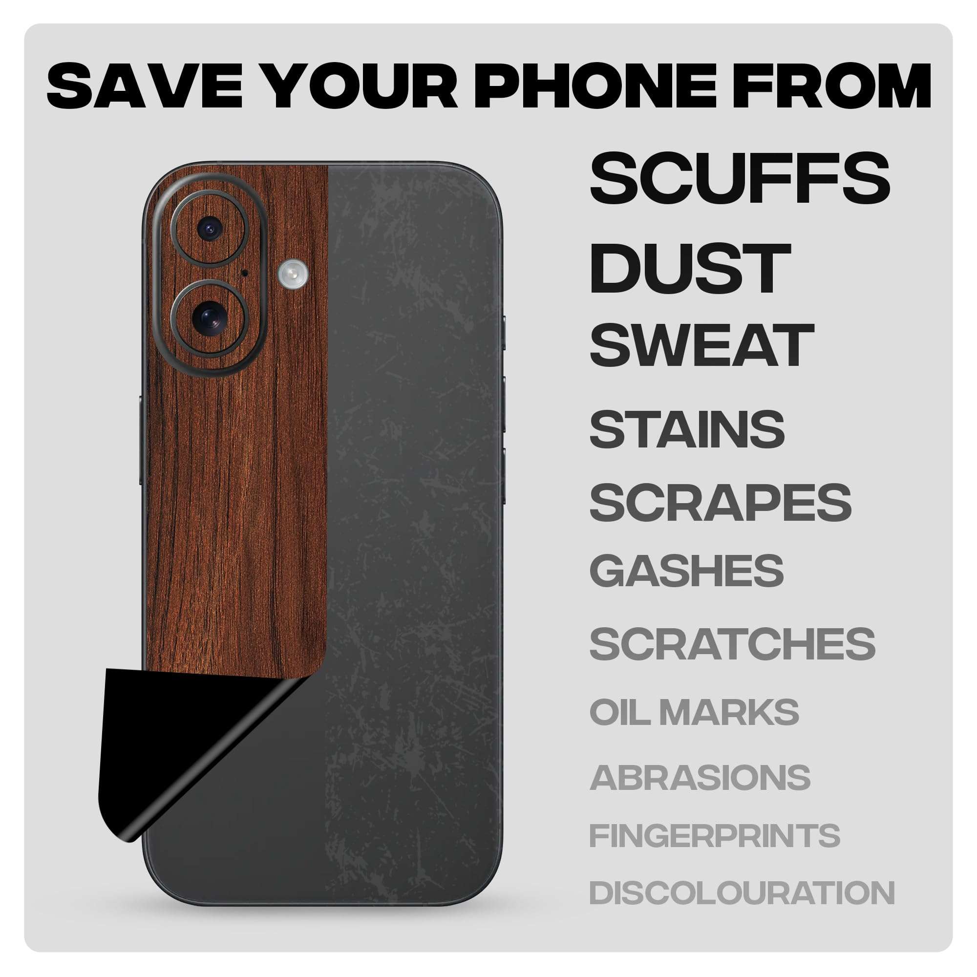 Capes India Mobile Phone Skins Compatible with Apple iPhone 16 | Not a Cover/Case | Protective Film Vinyl Sticker (Walnut, Full Body Skin) 3