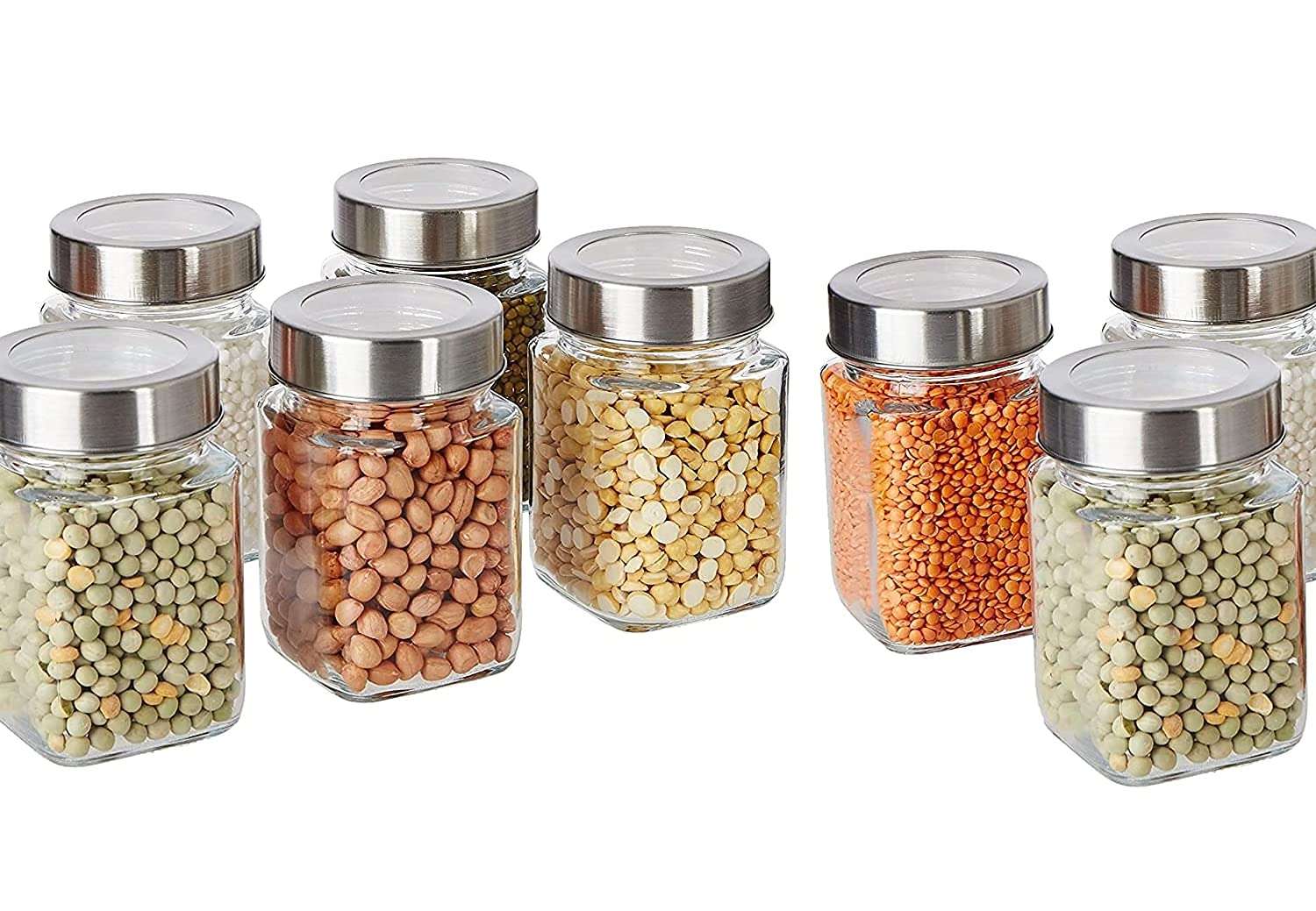 Zinble09 Kitchen Storage Cube Glass Jars,Airtight Glass Canister with Silicone Buckle Lid, Perfect for Kitchen Canning Cereal, Pasta, Sugar, Beans and More ( 300ML Pack of 3 ) 6