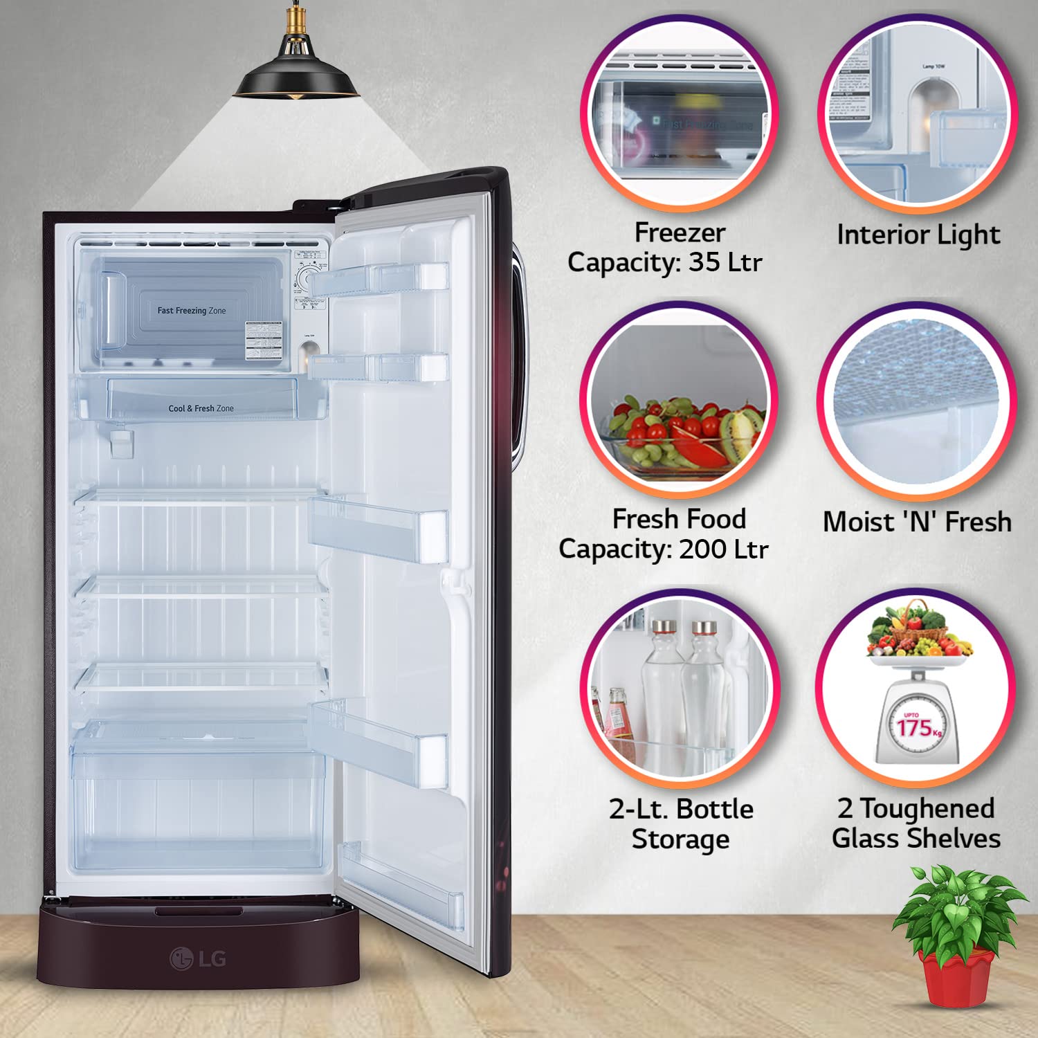 LG 235 L 3 Star Direct-Cool Single Door Refrigerator (GL-D241ASVD, Scarlet Victoria, Base Stand with drawer, 2022 Model) 3