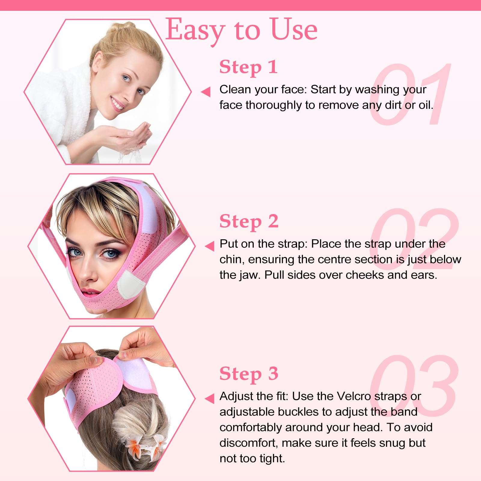 BOHUIZ Adjustable V-Line Lifting ChinStrap, V-Line Mask, Chin Strap for Sleeping, Reusable Face Strap for Women and Men Shaped Face Mask for Sagging(Pink) 5