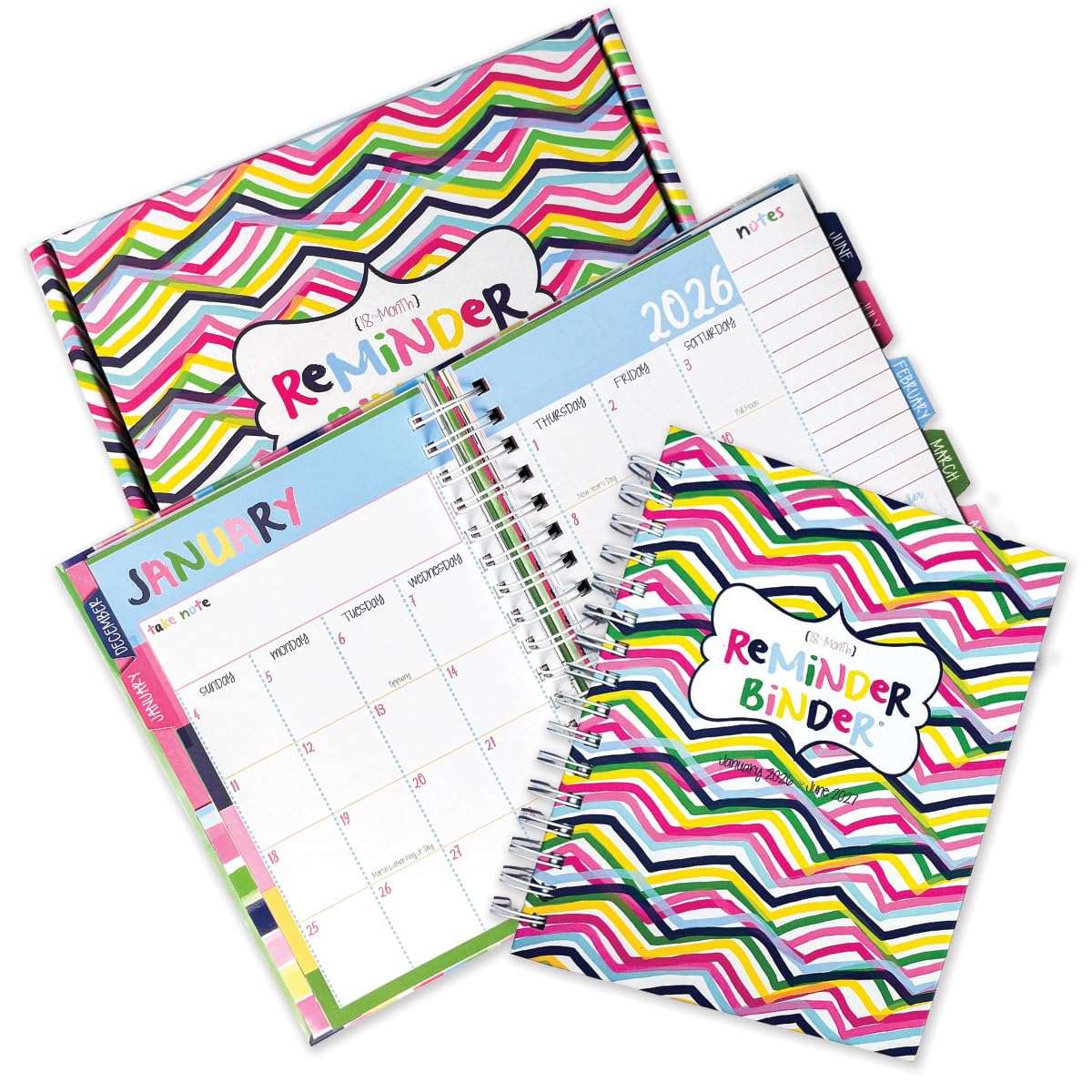 Reminder Binder 2023-2024 18-Month Planner + Variety Planner Sticker Set, Weekly & Monthly Views, 7.5" x 8.6", Hard Cover, Elastic Closure, Monthly Divider Tabs, Pockets, to-Do Lists, Keepsake Box 1