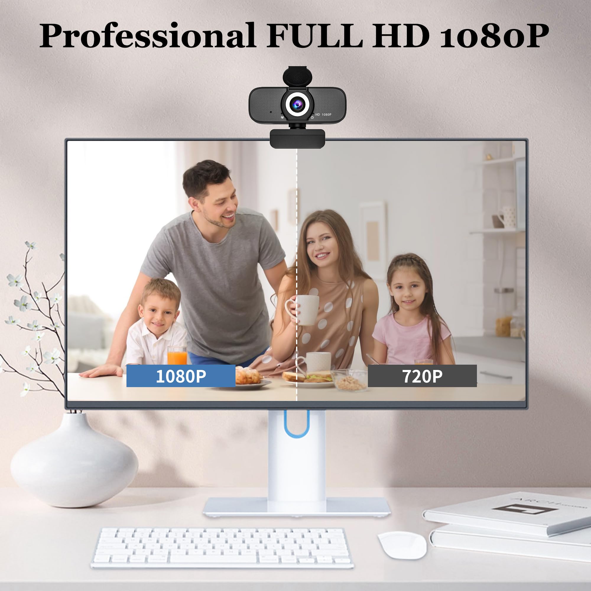 SZGIARUY 1080P Full HD Webcam with Built-in Microphone and Rotatable Tripod, Privacy Cover, for Desktop PC or Laptop Computer-Style3 4