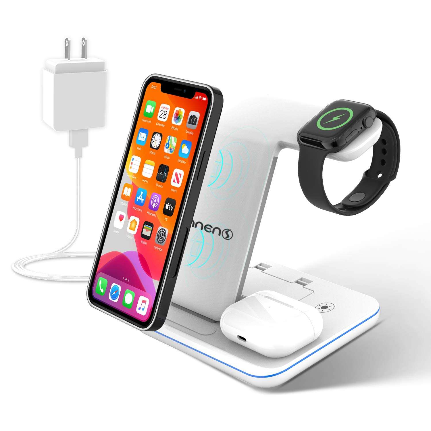 Innens 15W Wireless Charging Station for Apple, 3-in-1 Fast Wireless Charger with Adapter for iPhone 12/11 Pro Max/Xs Max/XS/XR, Apple Watch 6/5/4/3/2/1, Airpods 1 2 3 Pro 1