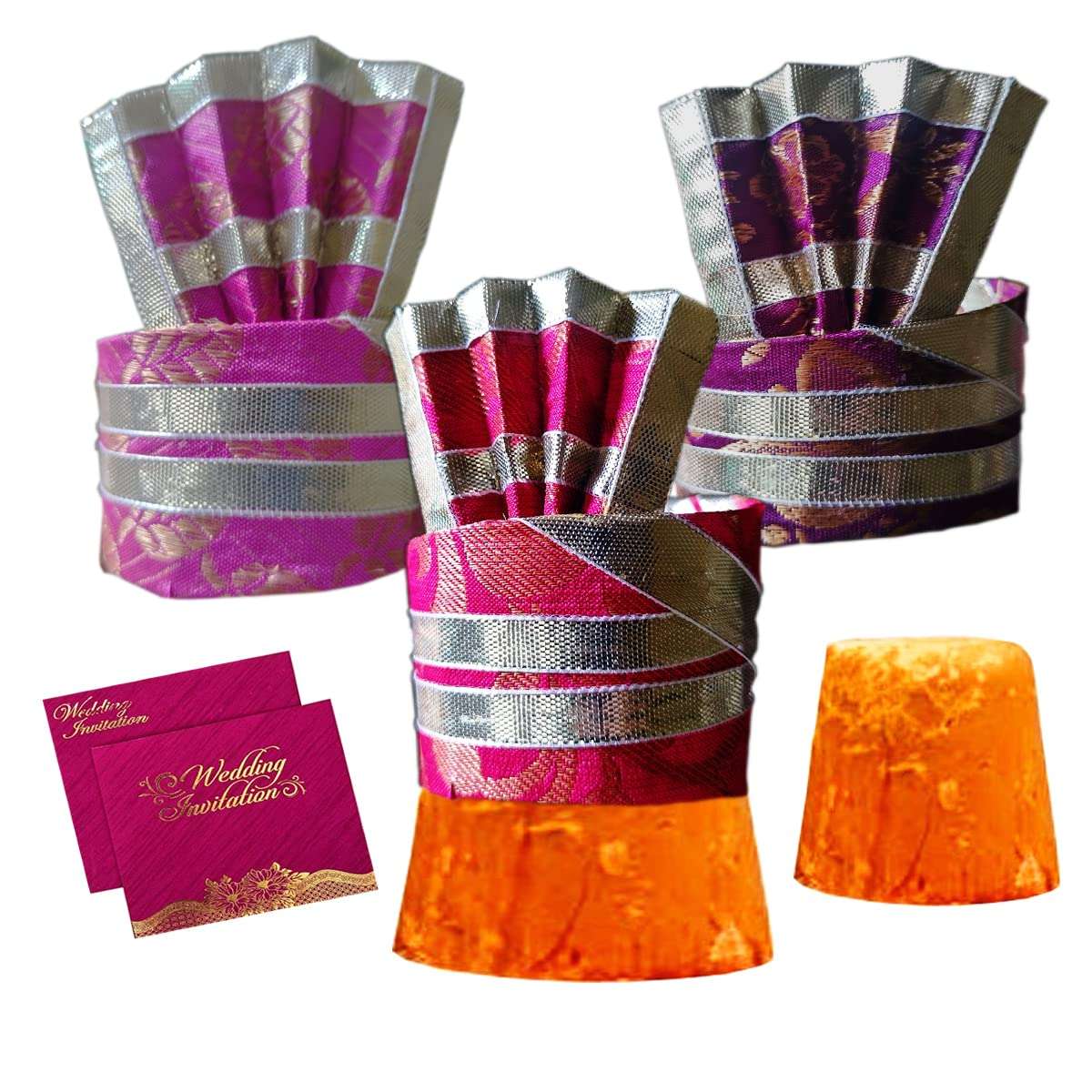 The Bath Stories Small Hand Made Pagdi (Turban) (Size – Length 7 Cms. Height 5 Cms) Only for Decorat Jaggery (Gud) | Laddu | Shaugun Given with Wedding Card Small Gifts for Wedding (Pack of 12) 3