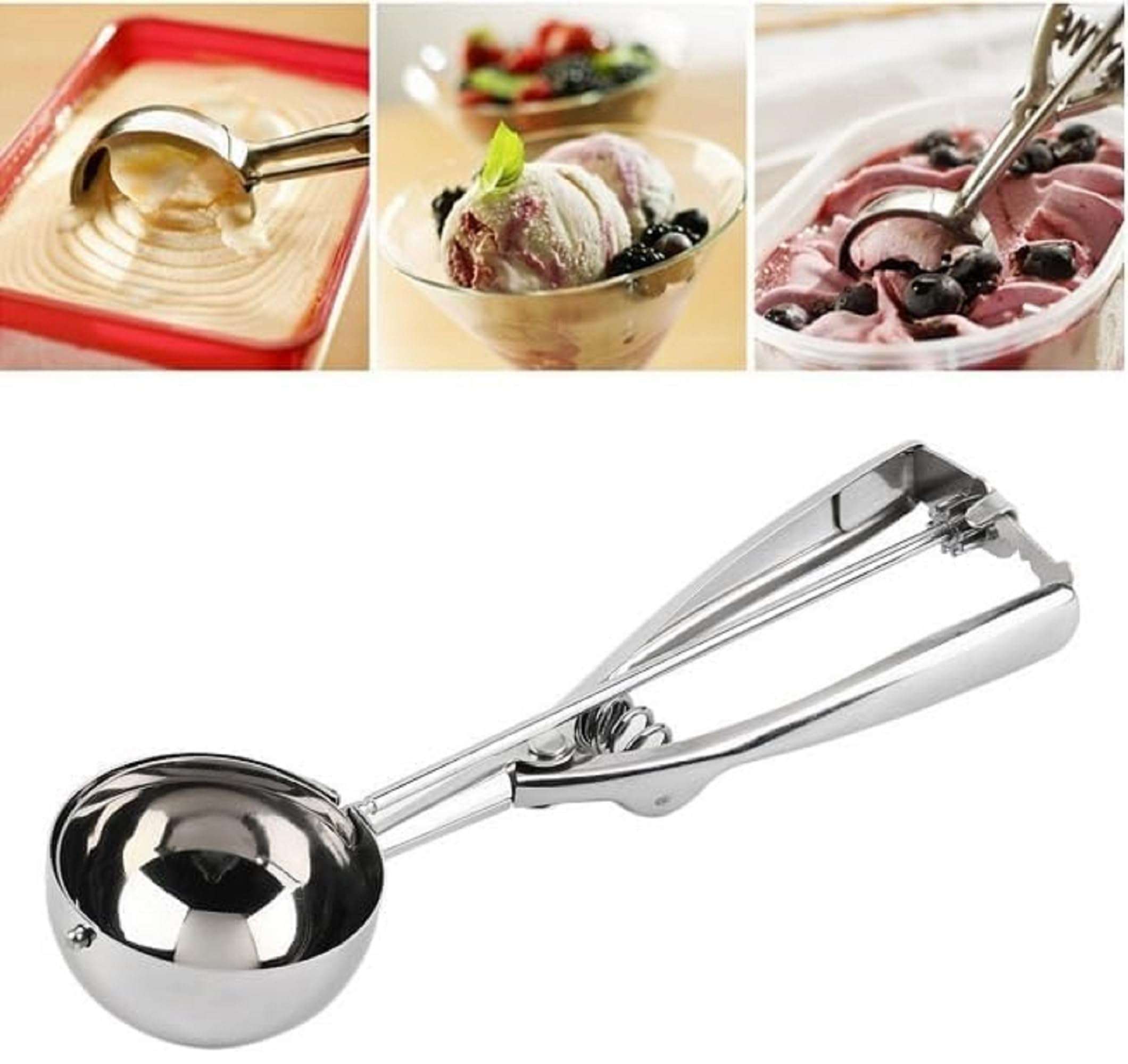 Ice Cream Scoop with Trigger Release | Stainless Steel Round Scooper for Ice Cream, Rice, Desserts & Food Portioning | Easy Press Handle 4