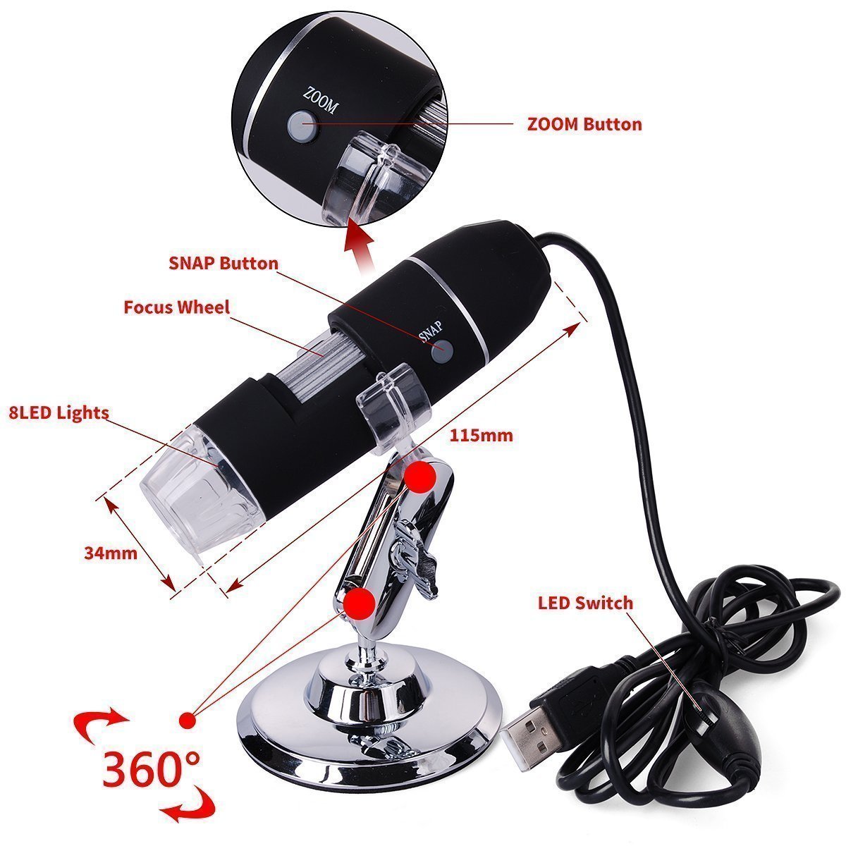 Microware 1600x 2mp Zoom Microscope 8 led USB Digital Handheld Magnifier Endoscope Camera 6
