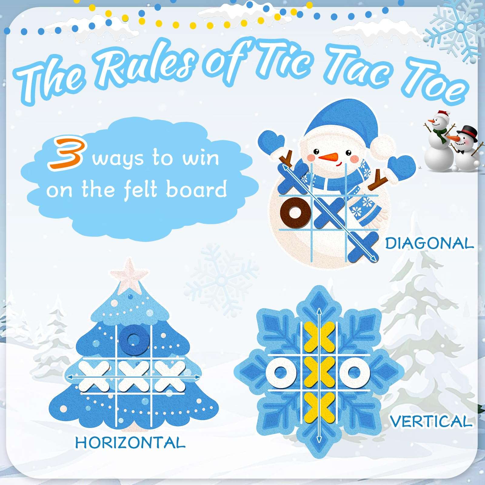 Capoda 24 Pack Winter Christmas Party Games Snow Tic Tac Toe Strategic Board Game Xmas Tree Snowman Snowflake Desk Game Toys for Christmas Party Favors Stocking Stuffers Winter Birthday Gift 5