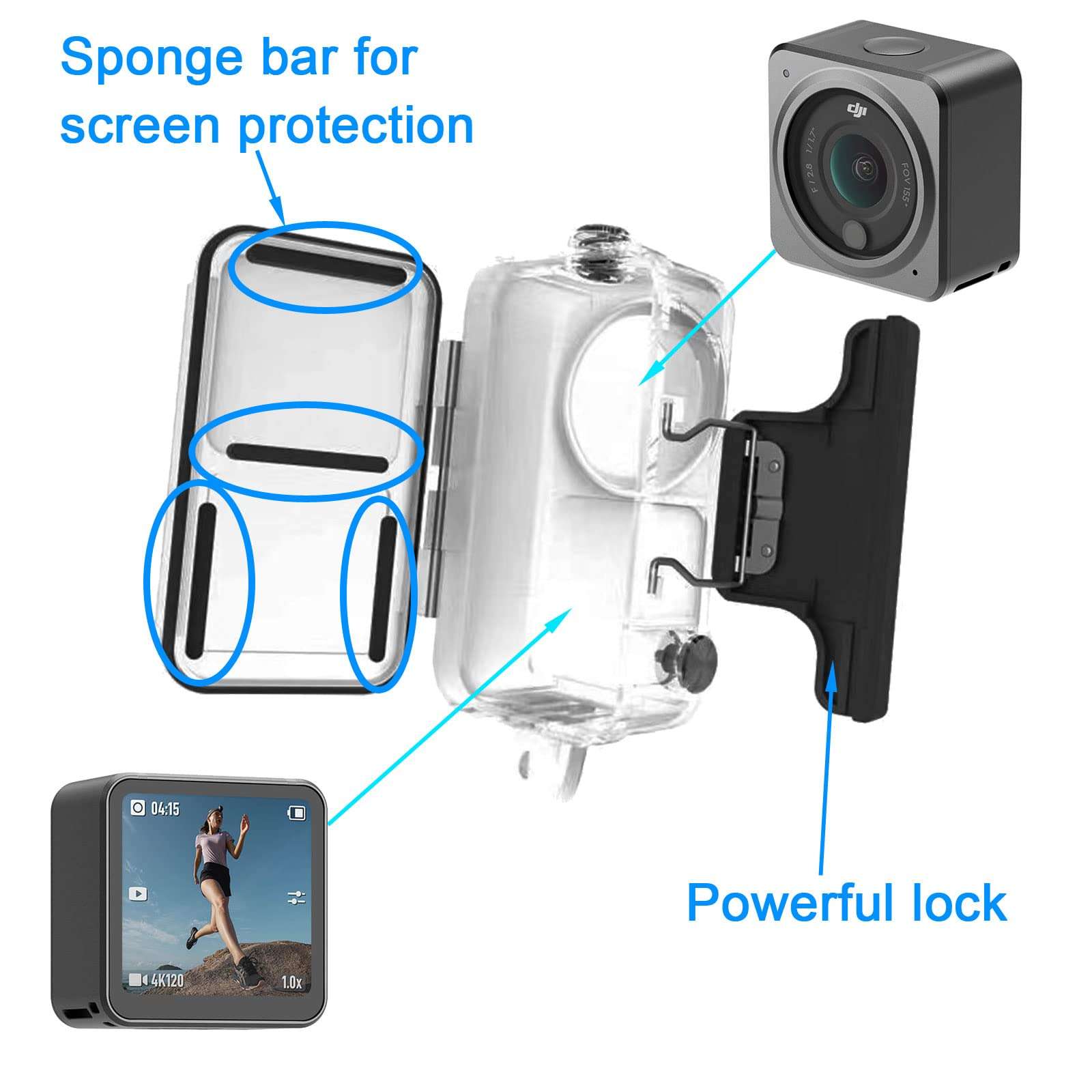 Waterproof Housing for DJI Action 2, Protective Case Diving Shell Accessories for Action2 Underwater Action Camera 4