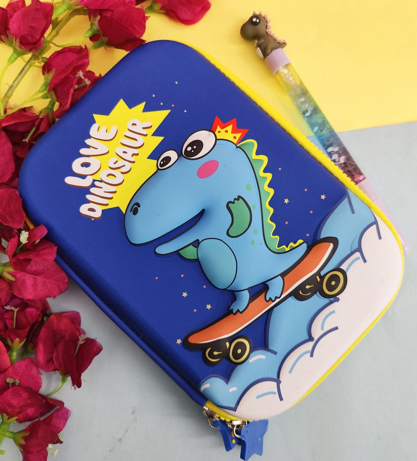 Tera 13 EVA Baby Dinosaur Hardtop Pencil Case with Multiple Compartments - Kids School Supply Dinosaur Pen Students Stationery Box - Girls Pen Pouch (Dinosaur Pencil case pop it Pen 2 Piece) 5