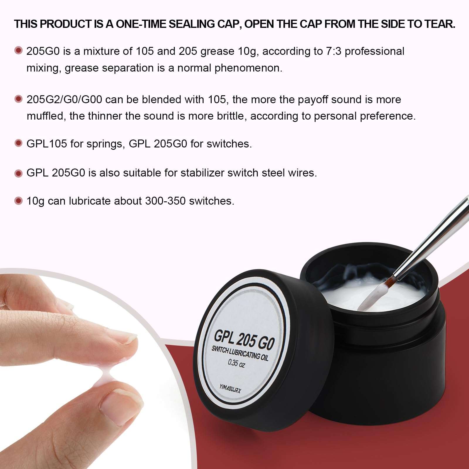 YIMAGUJRX GPL 205 G0 and GPL 105 for Mechanical Keyboard Switches Lube and Springs, Keyboard Switch Lube Grease (Both are 10g / 0.35oz） 3