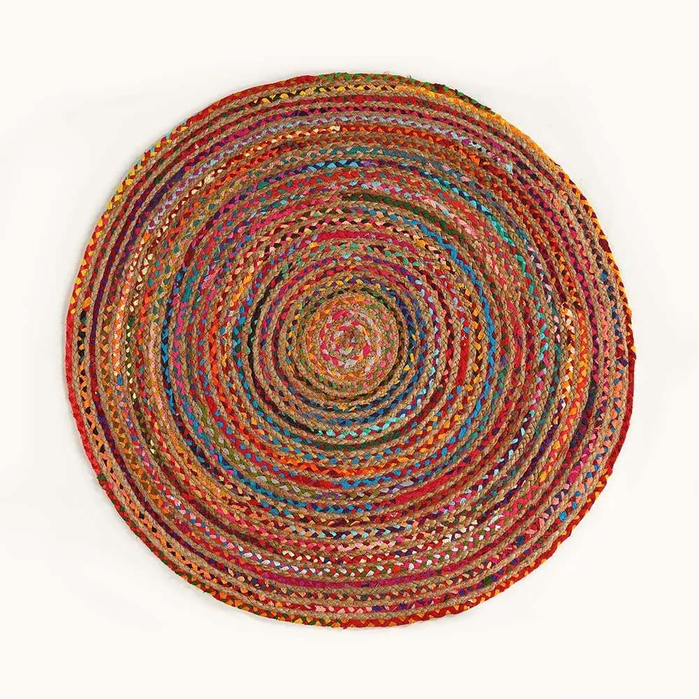 GRUHUM Cotton Area Rug 3ft-Natural Fiber Round Multicolour Handmade Boho Charm Farmhouse Soft Braided Rustic Vintage for Living Room Bedroom Indoor EcoFriendly Kitchen Enterways Hallways(3'ft Round) 5