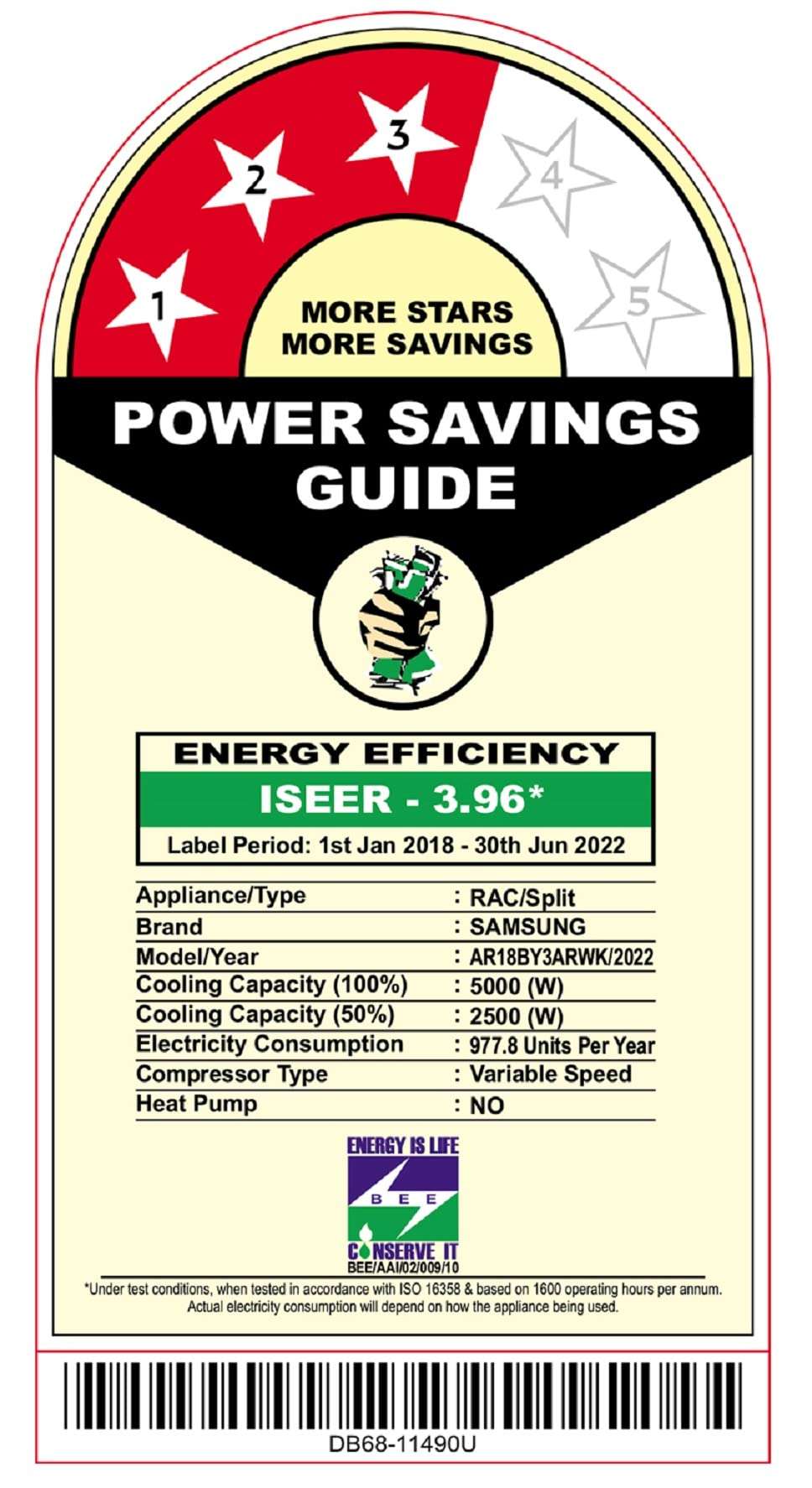 Samsung 1.5 Ton 3 Star Windfree Technology, Inverter Split AC (Copper, Convertible 5-in-1 Cooling Mode Anti Bacteria Filter, 2022 Model, AR18BY3ARWK, White) 5
