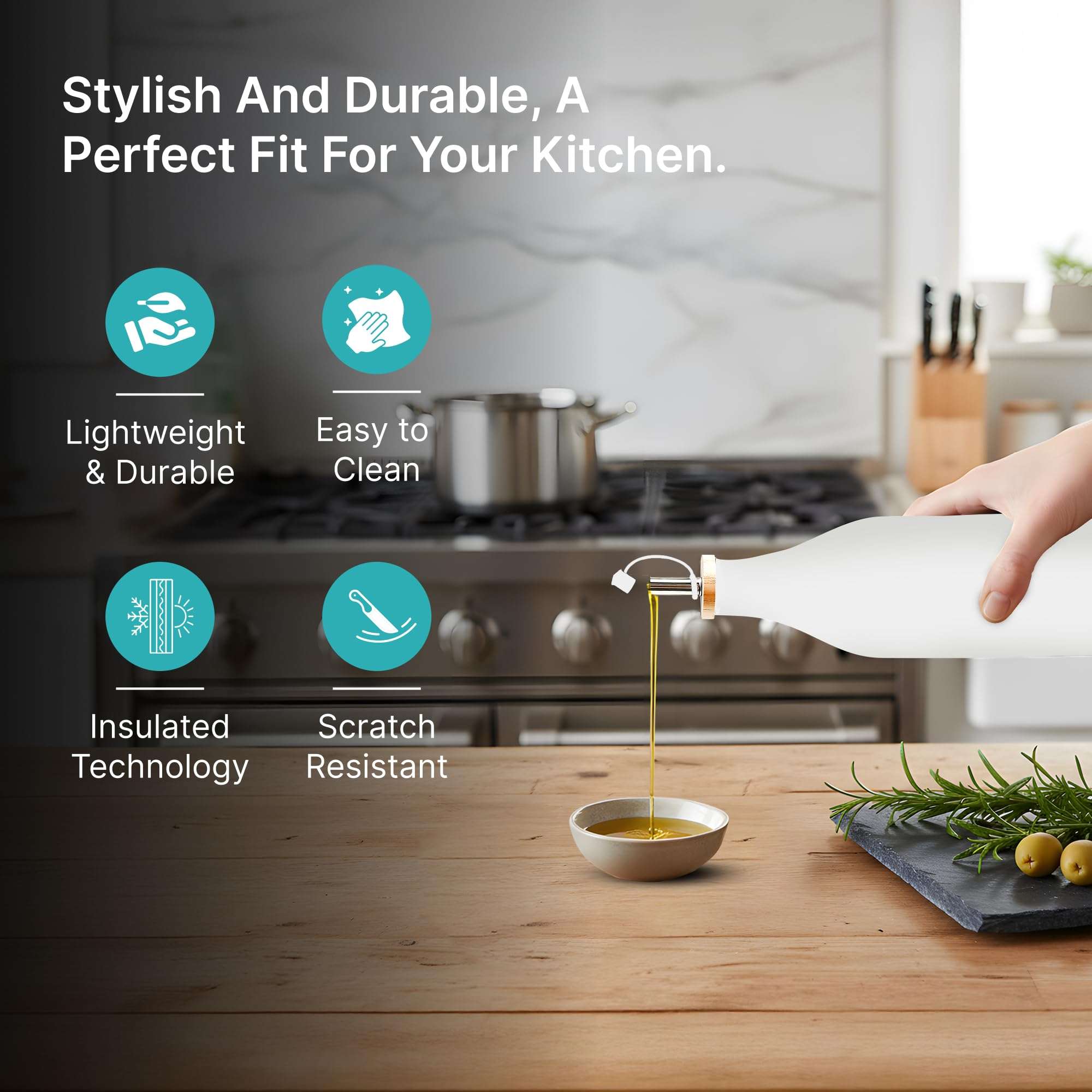 The Better Home Matte Black Ceramic Bar Accessories Bottle Pour Spouts | 750ml Capacity Leakproof Airtight Drip-Free Spout Wooden Stopper Lid Odor Resistant Stain Resistant Modern Design | 3