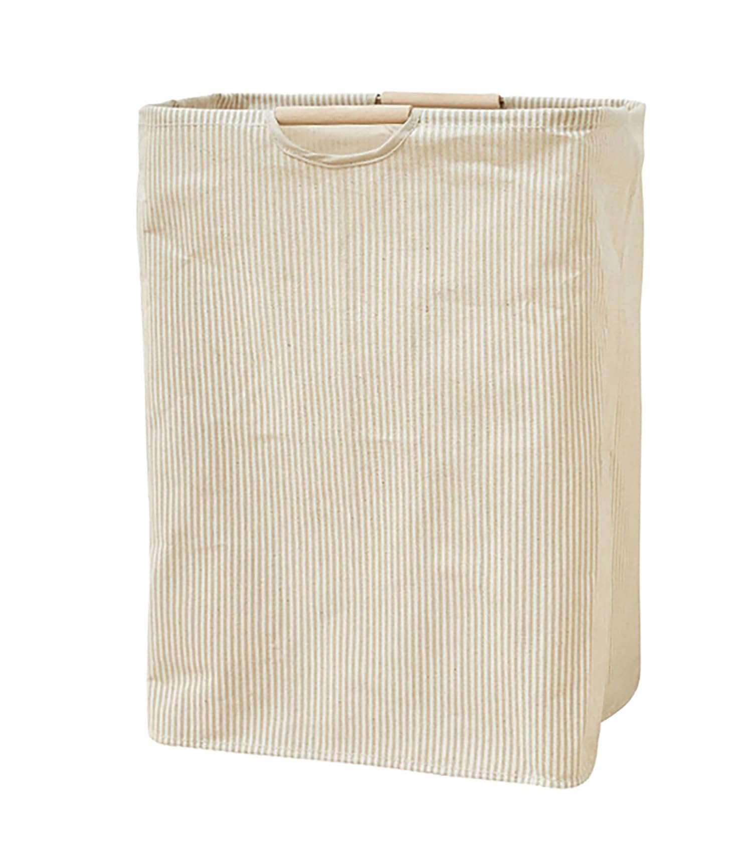House of Quirk 52 Litre Linen Cotton Collapsible Laundry Basket For Folding Portable Dirty Clothes Storage Hamper (Beige/White Vertical) 1