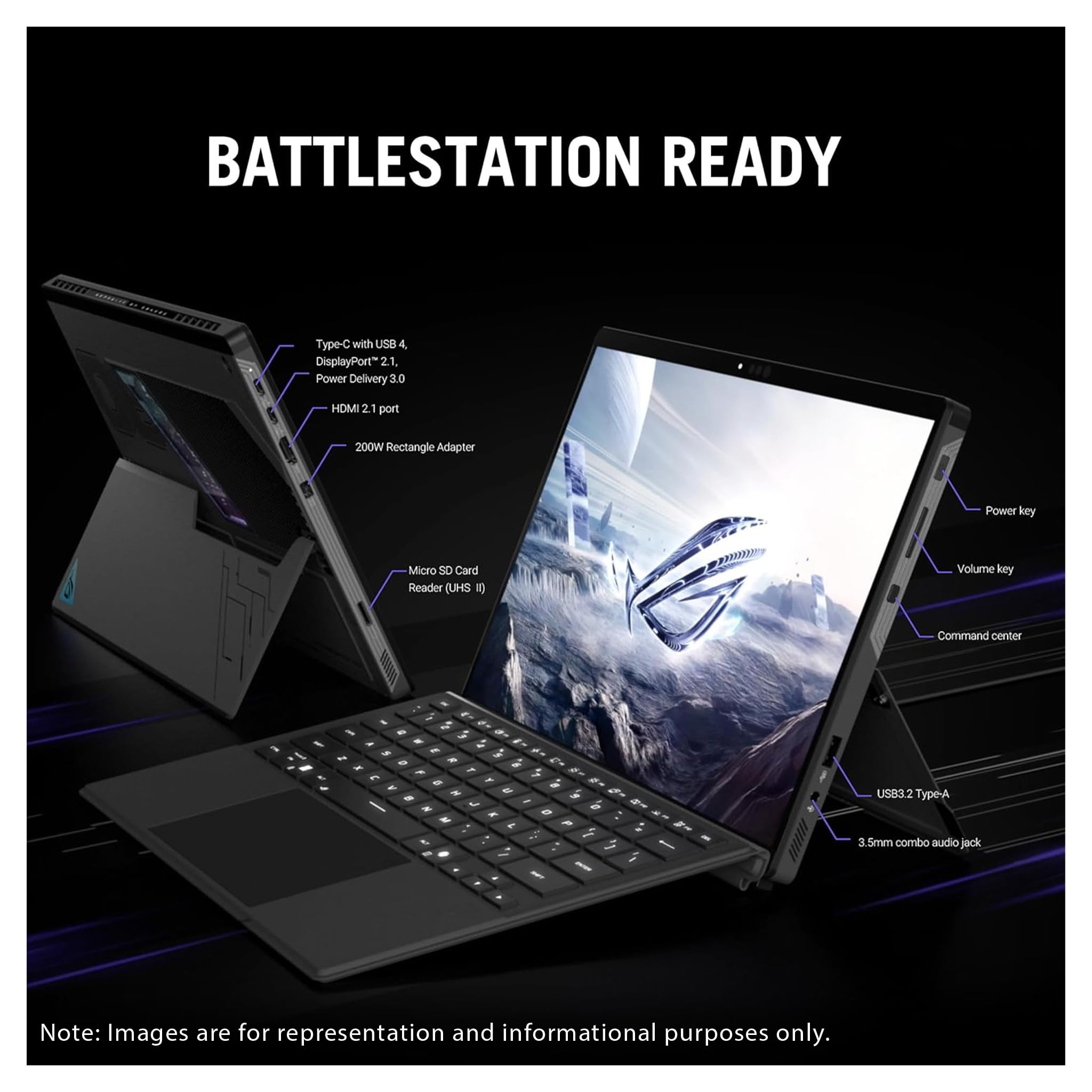 Asus ROG Flow Z13 2-in-1 Gaming Laptop, AMD Ryzen AI MAX 390, 32 GB LPDDR5x RAM, 2 TB PCIe SSD, 13.4'' 2.5K (2560x1600) 180Hz Touchscreen, AMD Radeon Graphics, 1-Zone RGB Keyboard, W11 Home, Off Black 6
