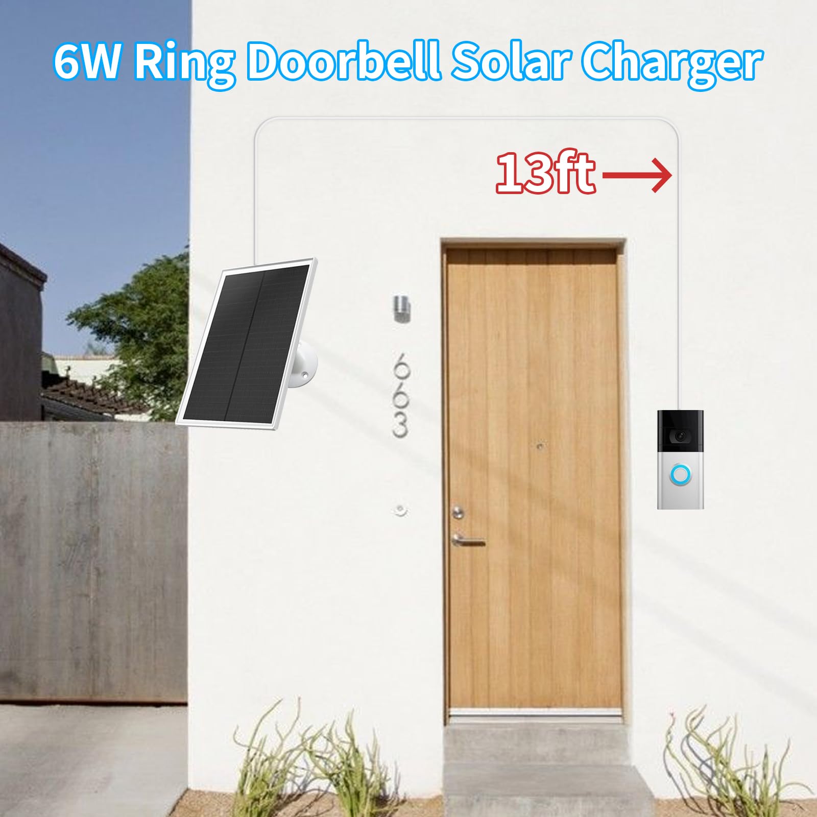 Solar Panel Charger for Ring doorbell Camera, Compatible with Ring Video Doorbell 3/3+/4, Battery Video Doorbell Plus, Not for Ring Video Doorbell 2, Waterproof, 6W Fast Charging (1Pack) 4