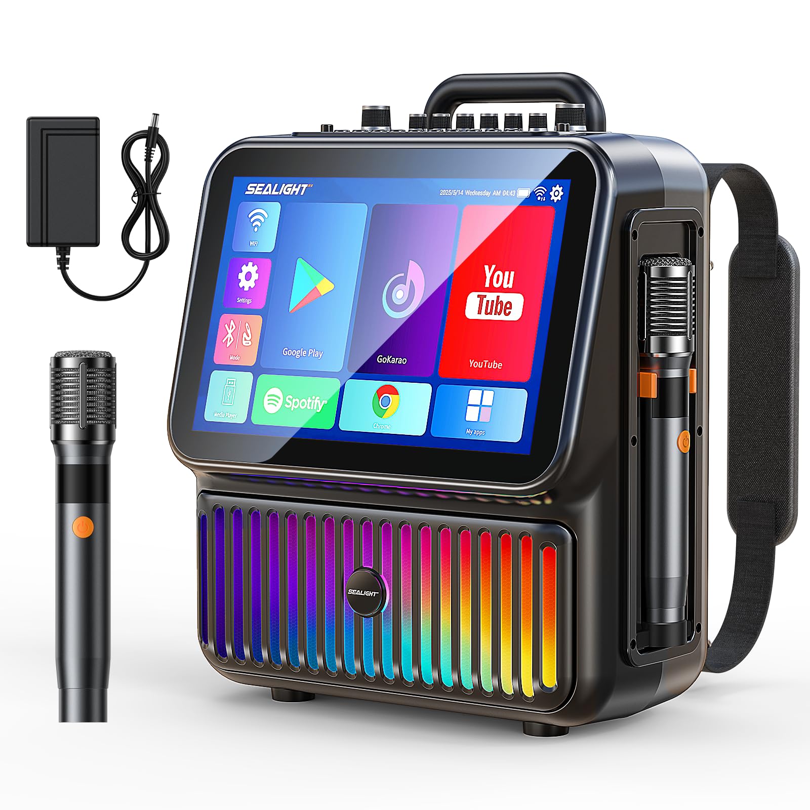 SEALIGHT Karaoke Machine for Adults, with Lyrics Display 13.3" HD Screen, 350W Portable Bluetooth Karaoke Speaker, with 2 Wireless Mics, DJ Lights, Professional Karaoke System for Christmas Party
