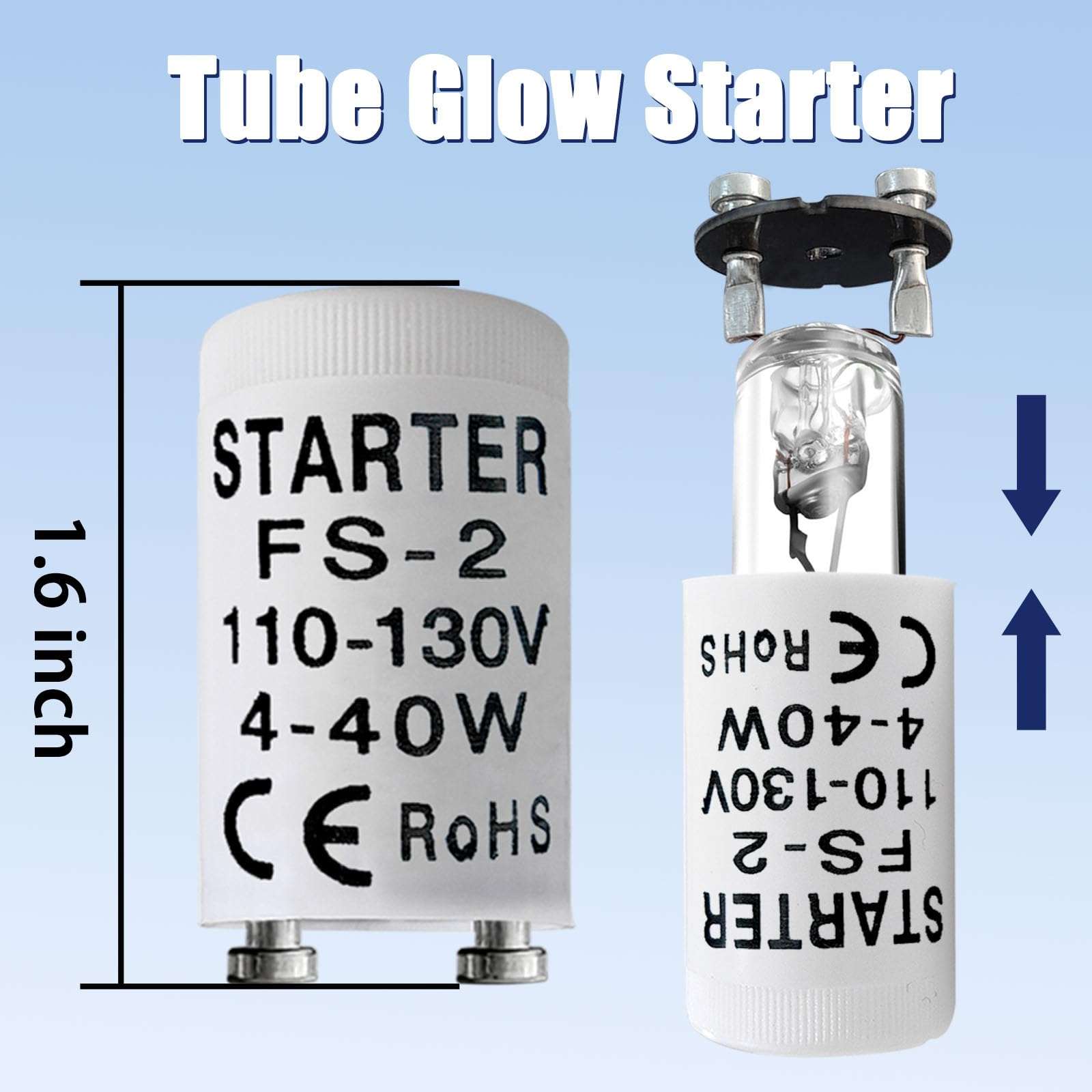 amgolibi Fluorescent Starter for 4-40 Watt lamp, FS-2 S2 FS-5 S5 Preheat Fluorescent Bulb Stater 4