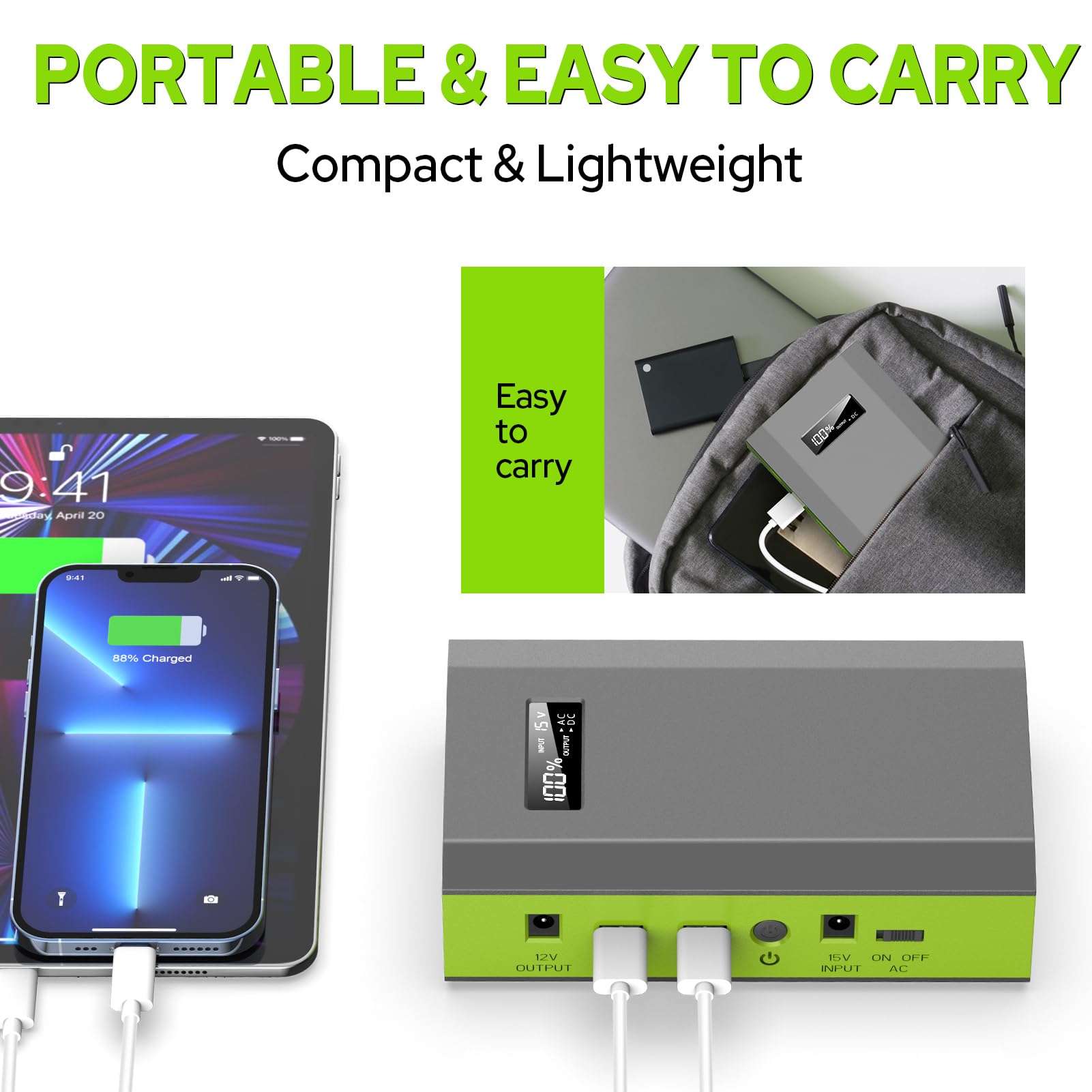 ZeroKor Portable Power Bank with 65W 110V AC Outlet, 100W Power Station USB C Fast Charging Battery Pack for Laptop Smart Devices Outdoor Power Outage Backup 6